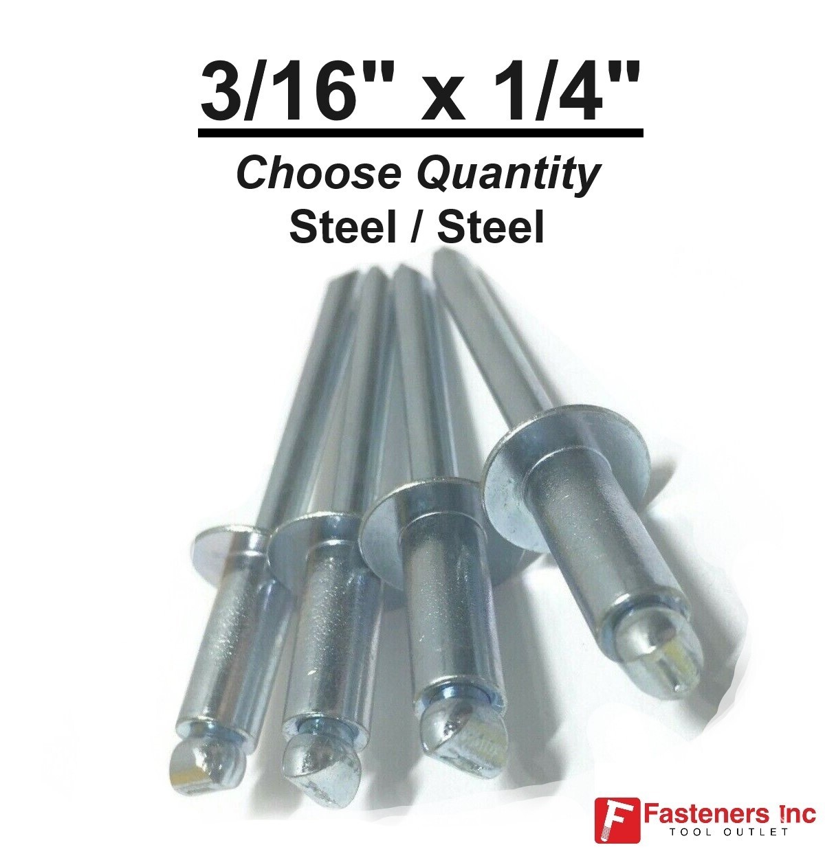 POP Rivets ALL Steel 6-4 3/16" x 1/4" Grip Range Zinc Plated (Choose Quantity)