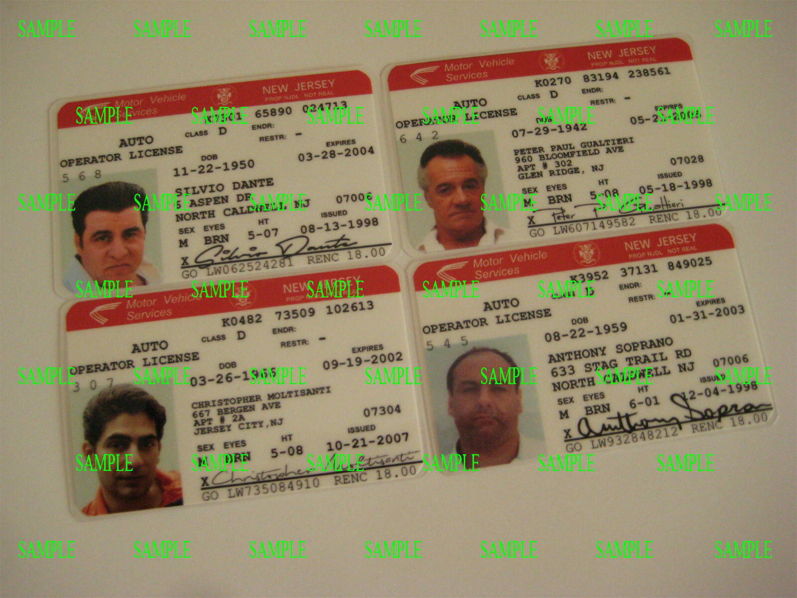 The Sopranos Drivers Licenses Prop Set of 4 Mafia ID Cards Replica Gift 1999