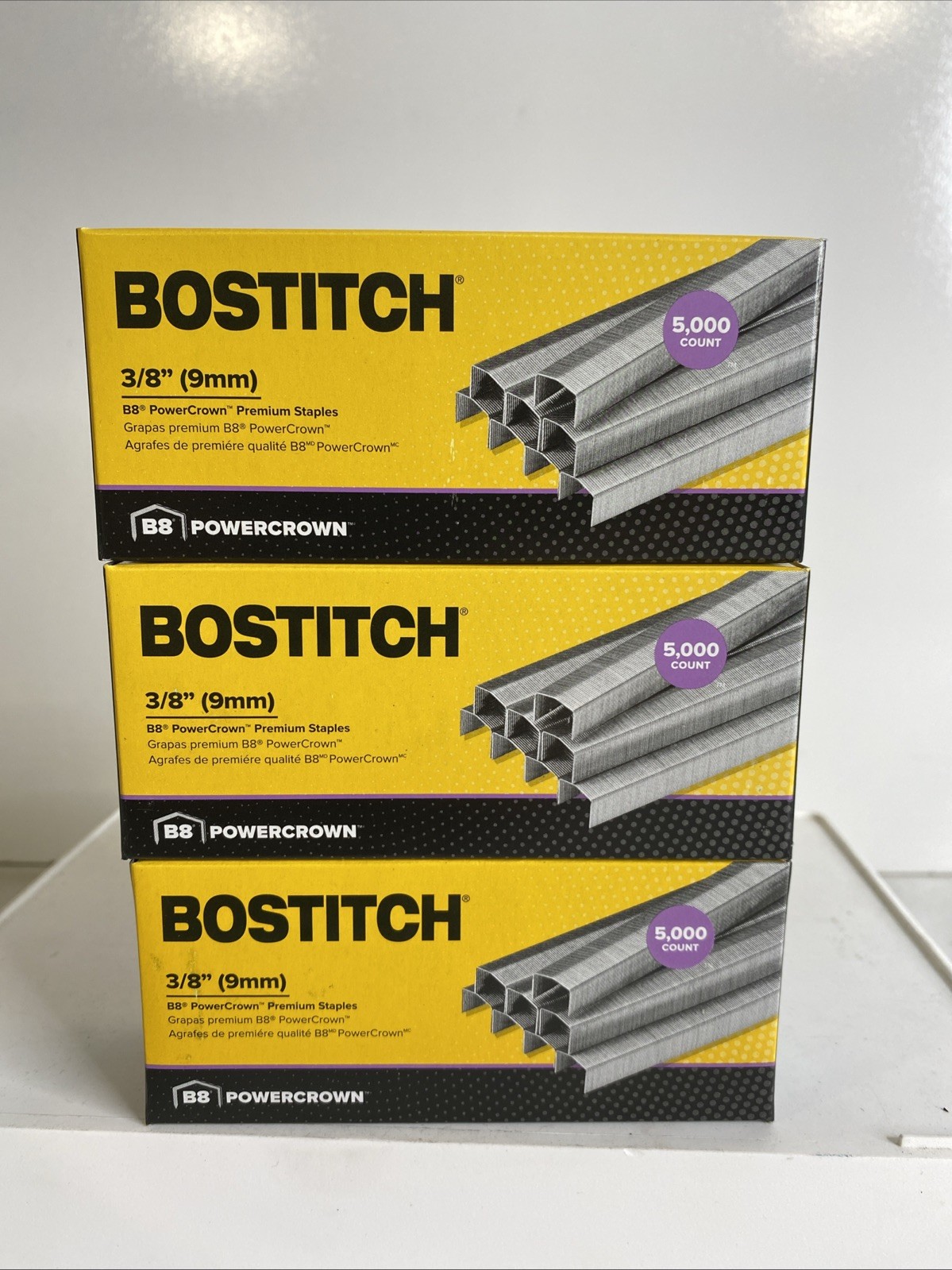 Lot of 3! Bostitch B8 PowerCrown Premium Staples, 3/8" Size, Box Of 5,000