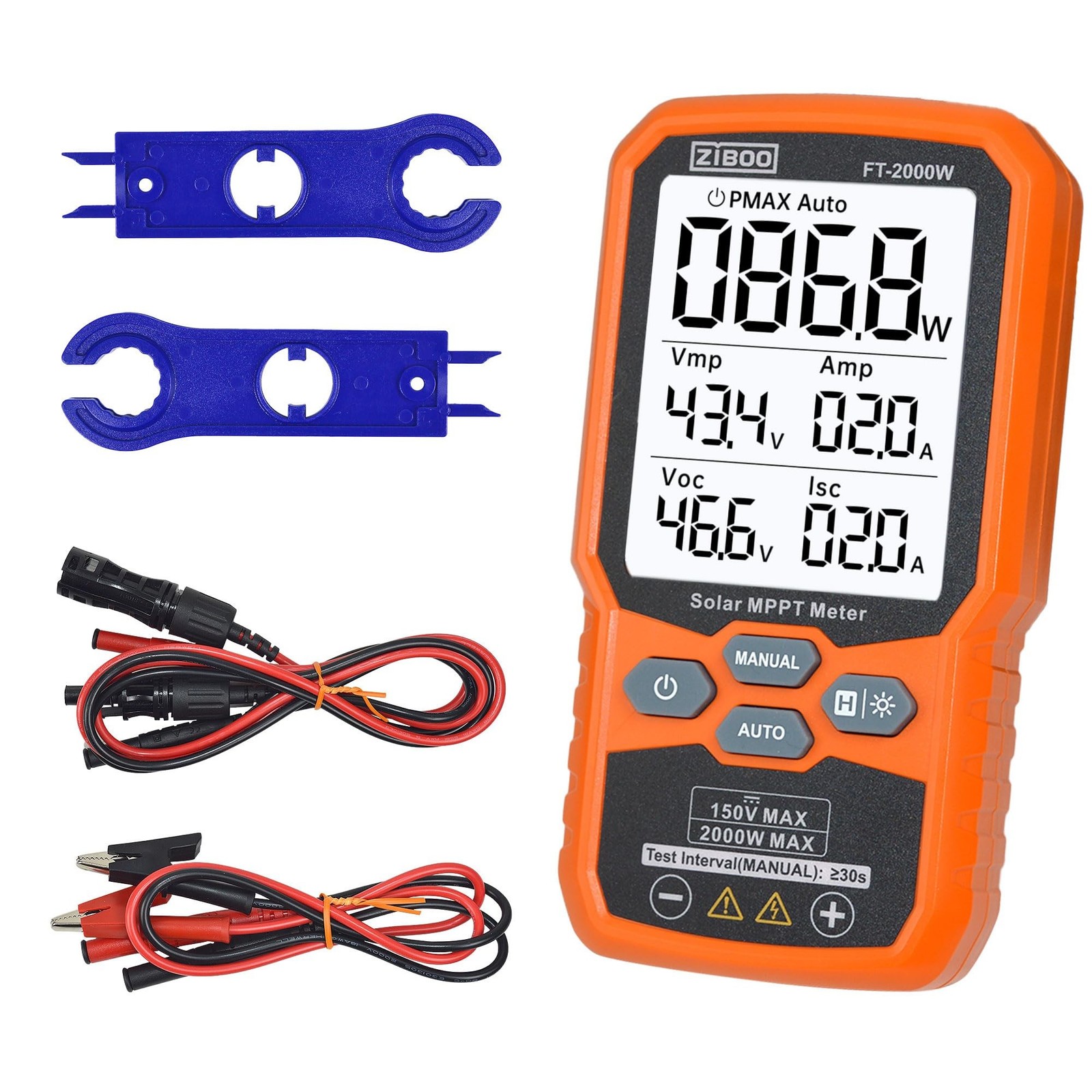 ZIBOO FT-2000W Solar Panel Tester MPPT Meter - 2000W Max Power, 150V/35A PV M...