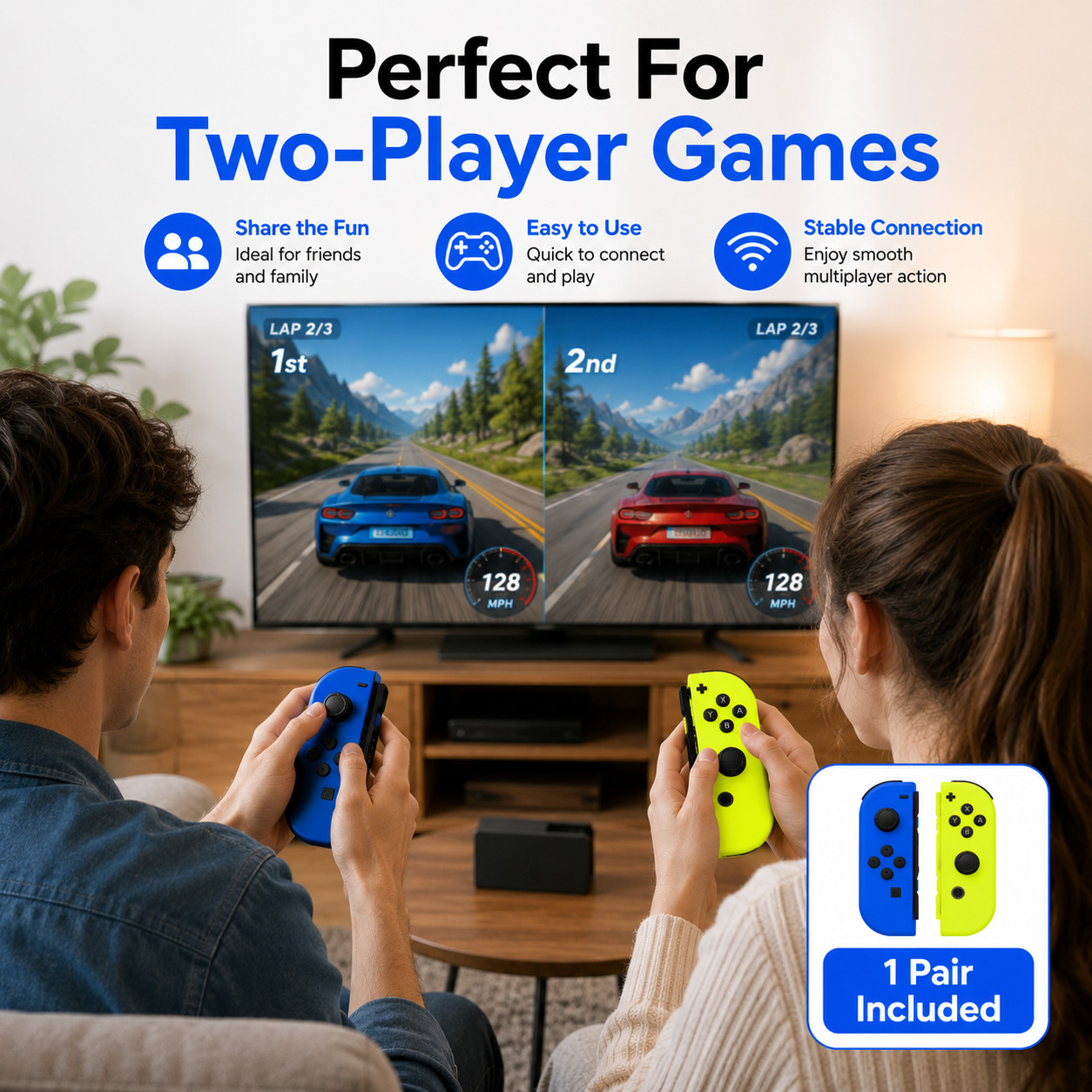 Wireless Joy Con Controllers Compatible with Nintendo Switch Blue & Neon Yellow