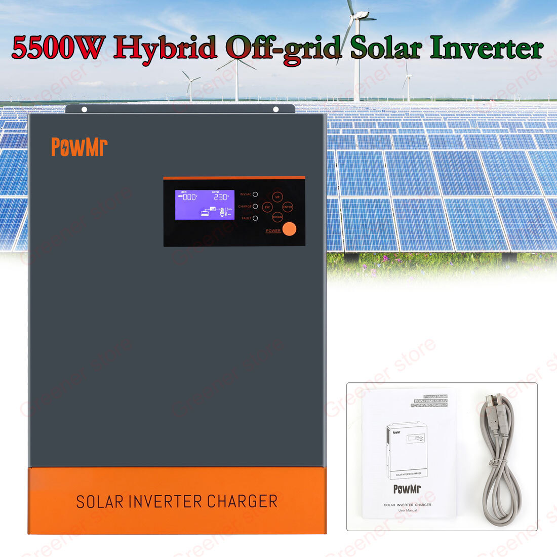 5500W 48VDC Solar Hybrid Off-grid Inverter Charger MPPT 80A 220V Pure Sine Wave