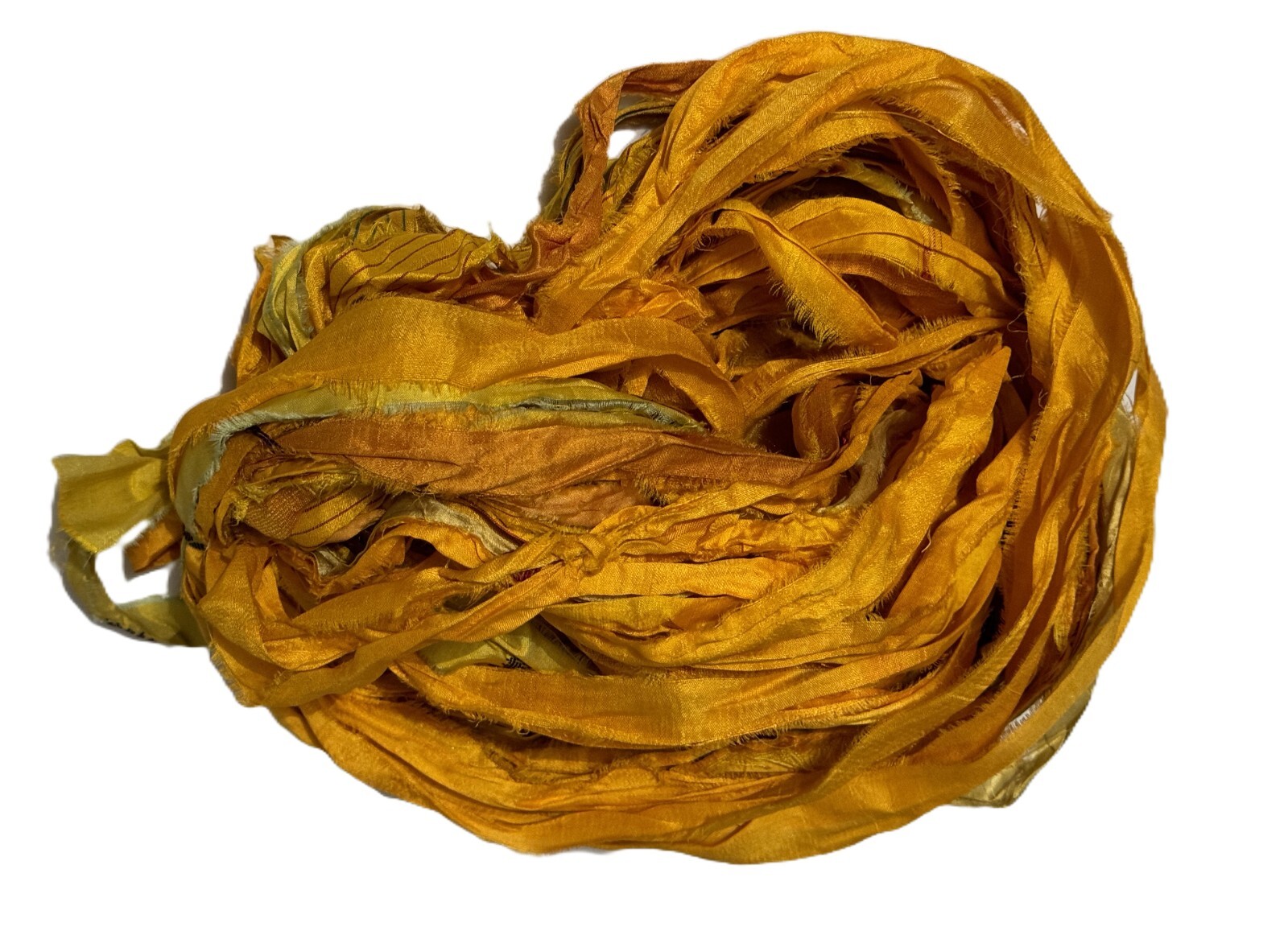 Recycled Sari Silk Ribbon 100 gr Skein MULTI COLORED Yellow Green