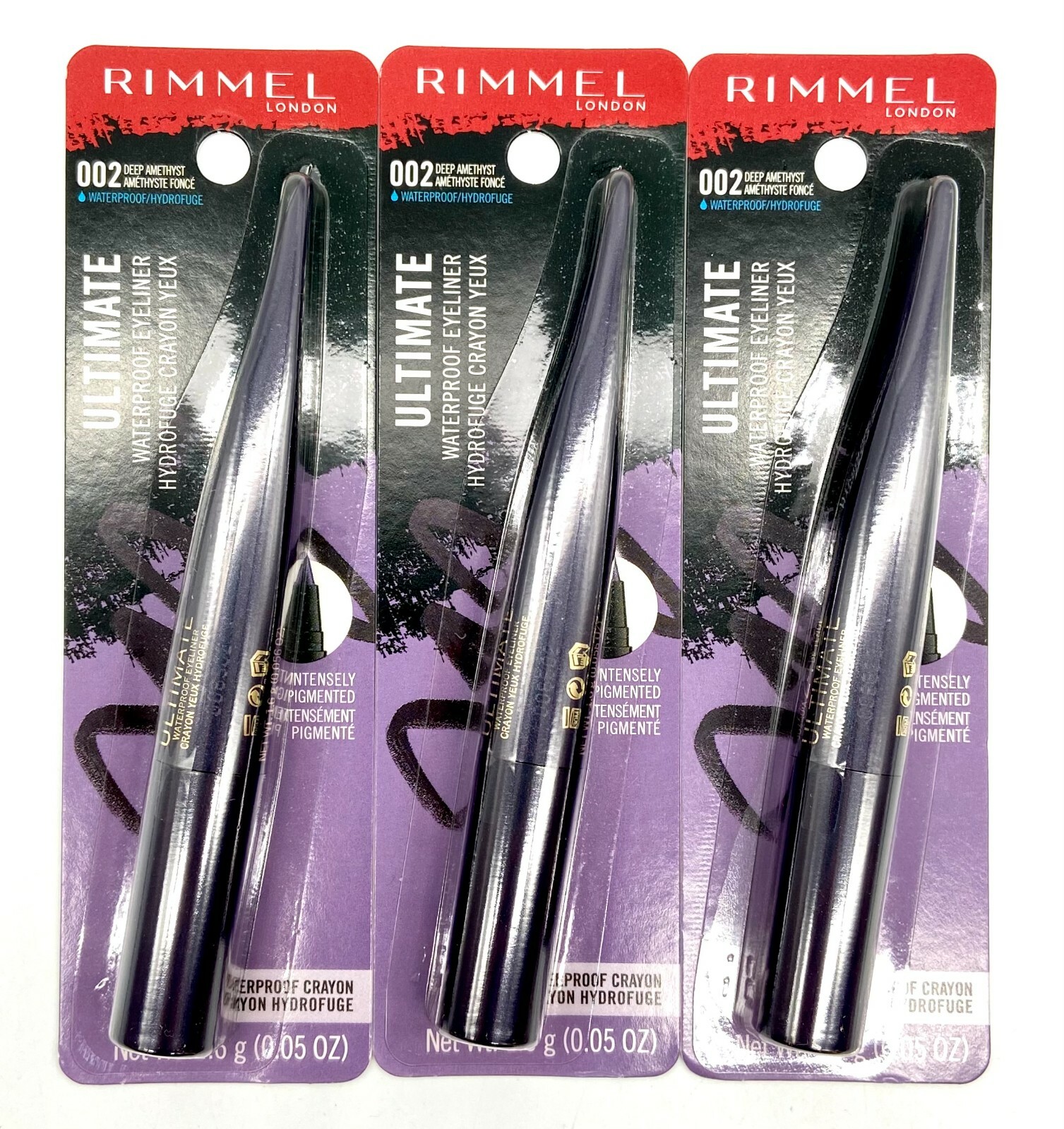 3 PACK - Rimmel Ultimate Waterproof Crayon Eyeliner 0.05 oz - Deep Amethyst