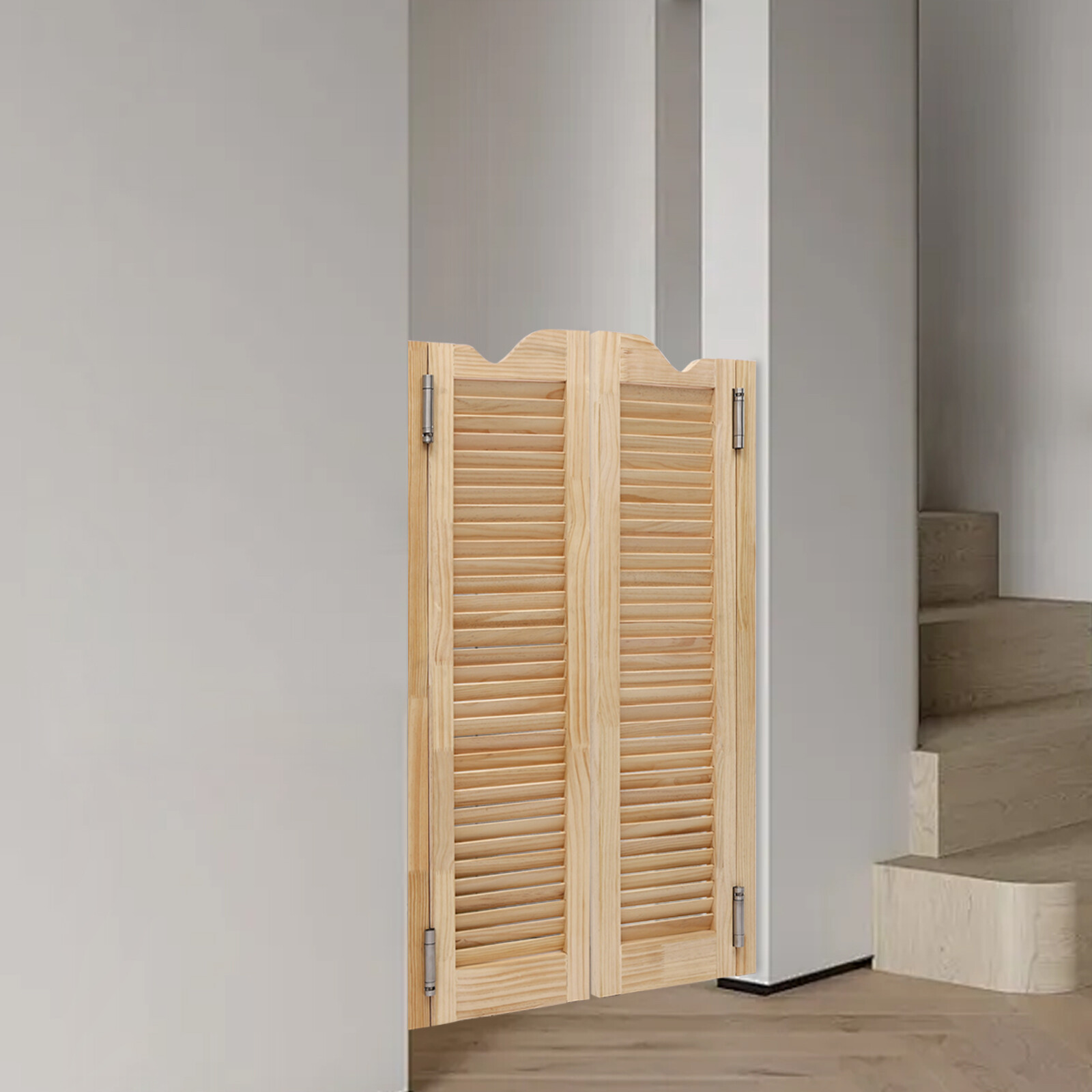 Wood Color  Double Half Door Double-hinged Caf?? Door With Hinges