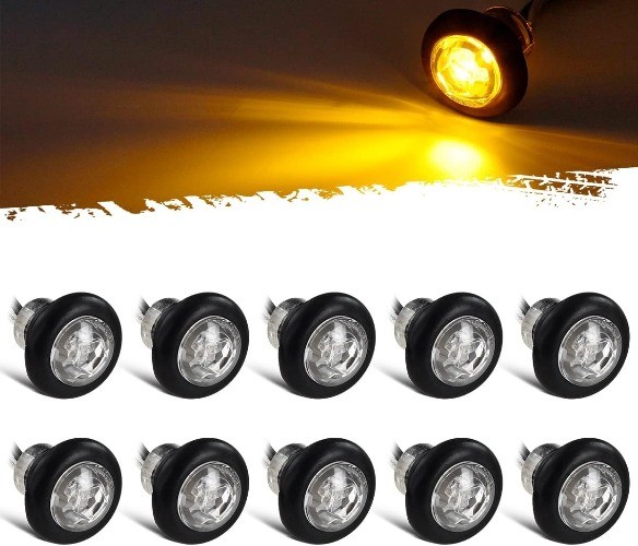 10x Amber 3/4" Round Bullet Side Marker Clearance/Grill Lights Kit Grommets Clea