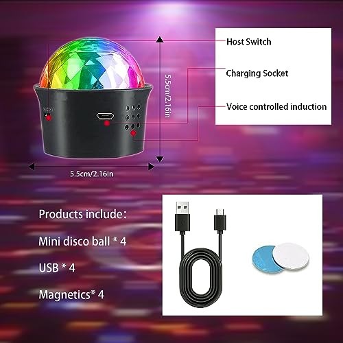 4 Pack Mini Disco Ball Lights, Voice Activated Multicolor Disco Ball Black-4