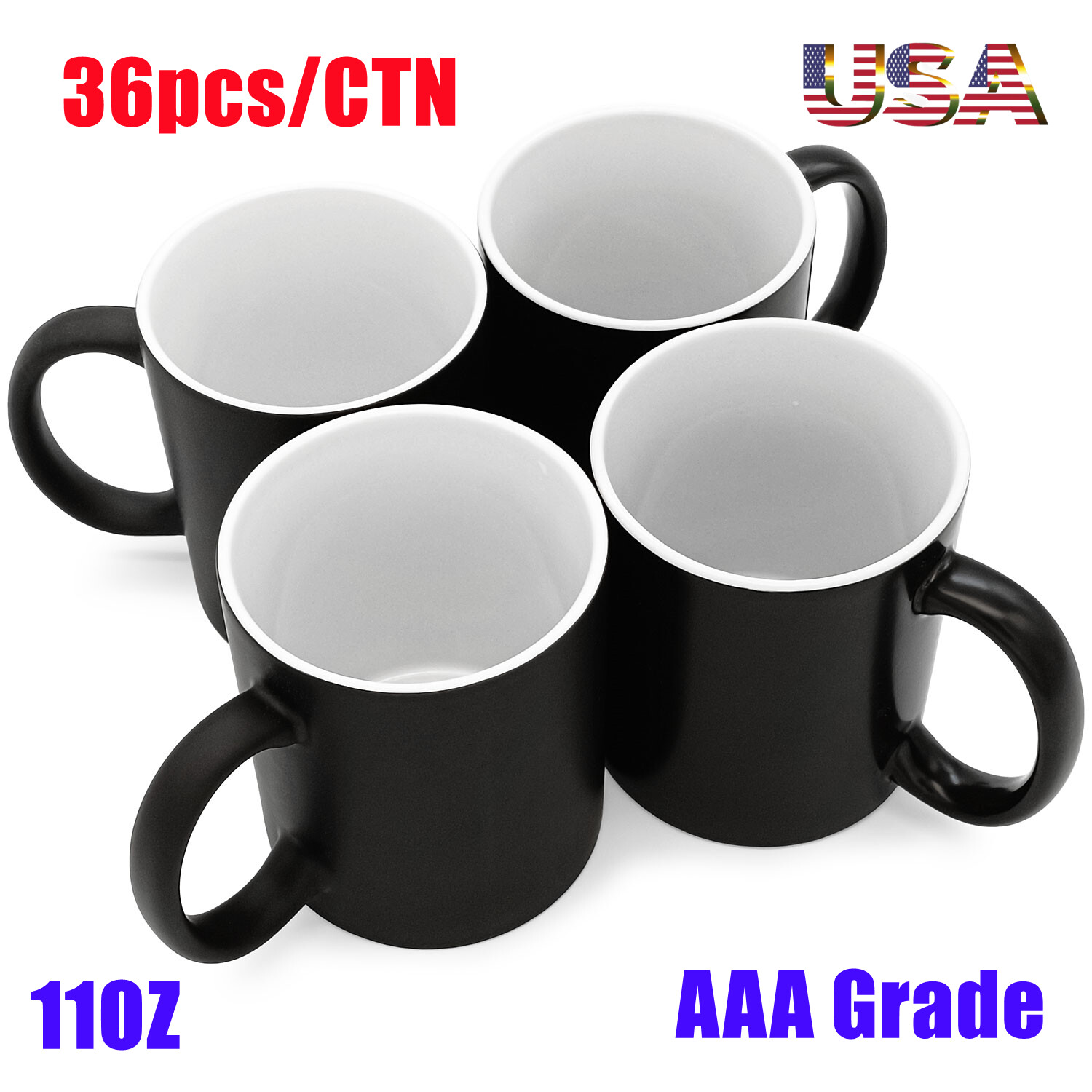 AAA 36pcs/CTN 11OZ Blank Sublimation Color Changing Mugs Black Glossy Magic Cup
