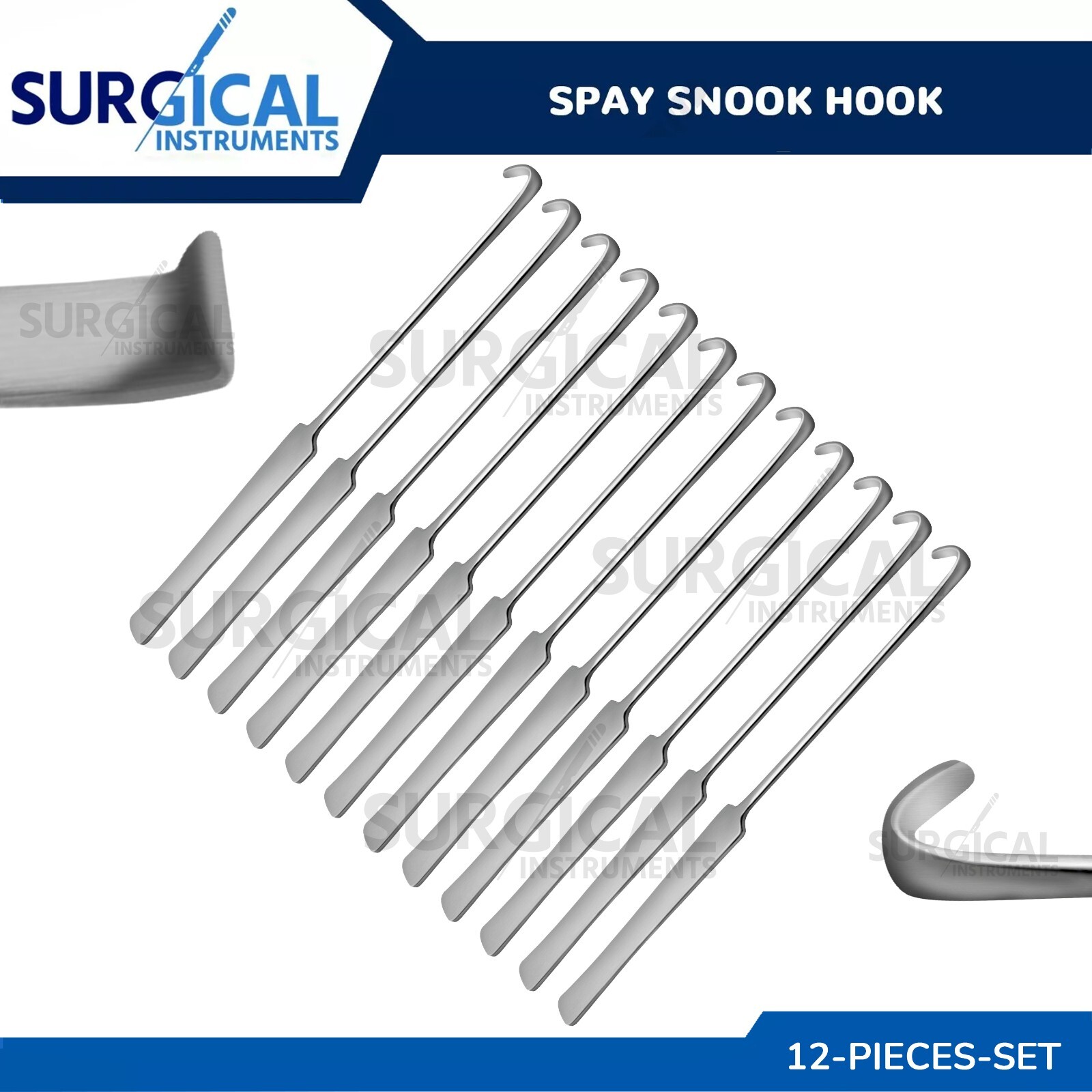 12 Spay Snook Hook Veterinary Surgical Instruments Stainless Steel German Grade