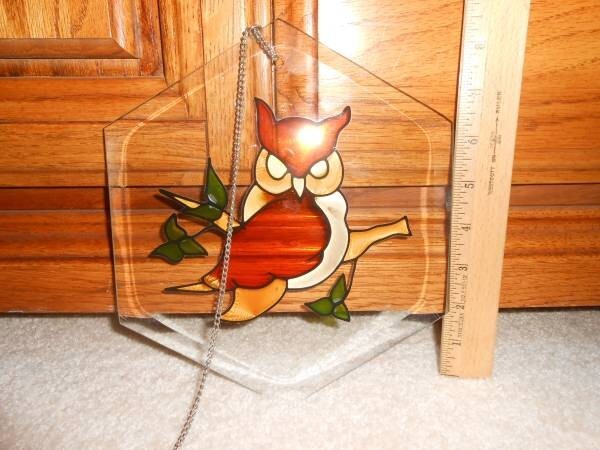 Vintage Owl On Perch Suncatcher, Glass