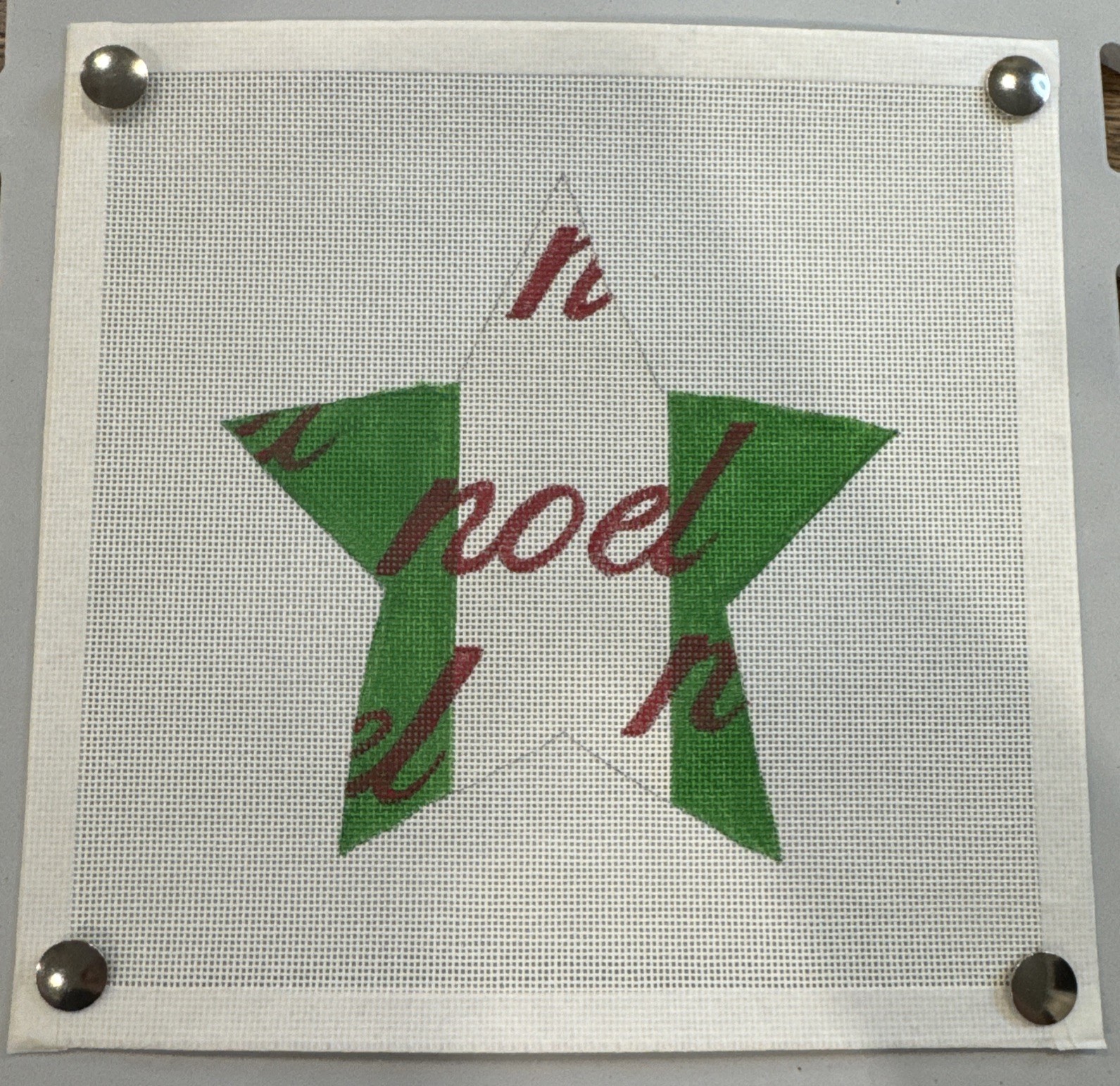 HANDPAINTED NEEDLEPOINT "Noel" Green/ White Star 18 Count
