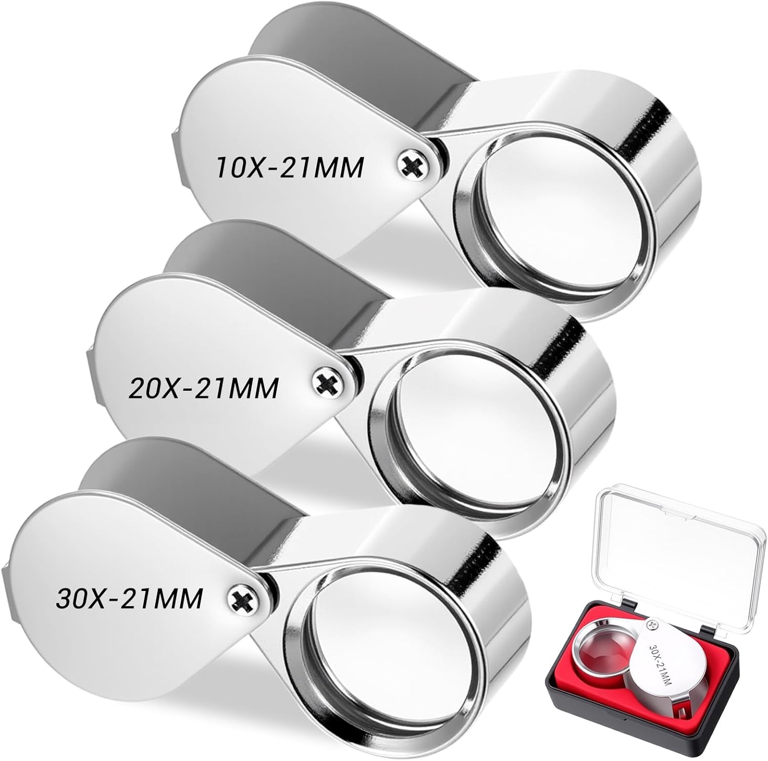 Sibba 3PCS Jewelers Eye Loupe Set Jewelers Loupe Magnifier Pocket Foldable 10x 2
