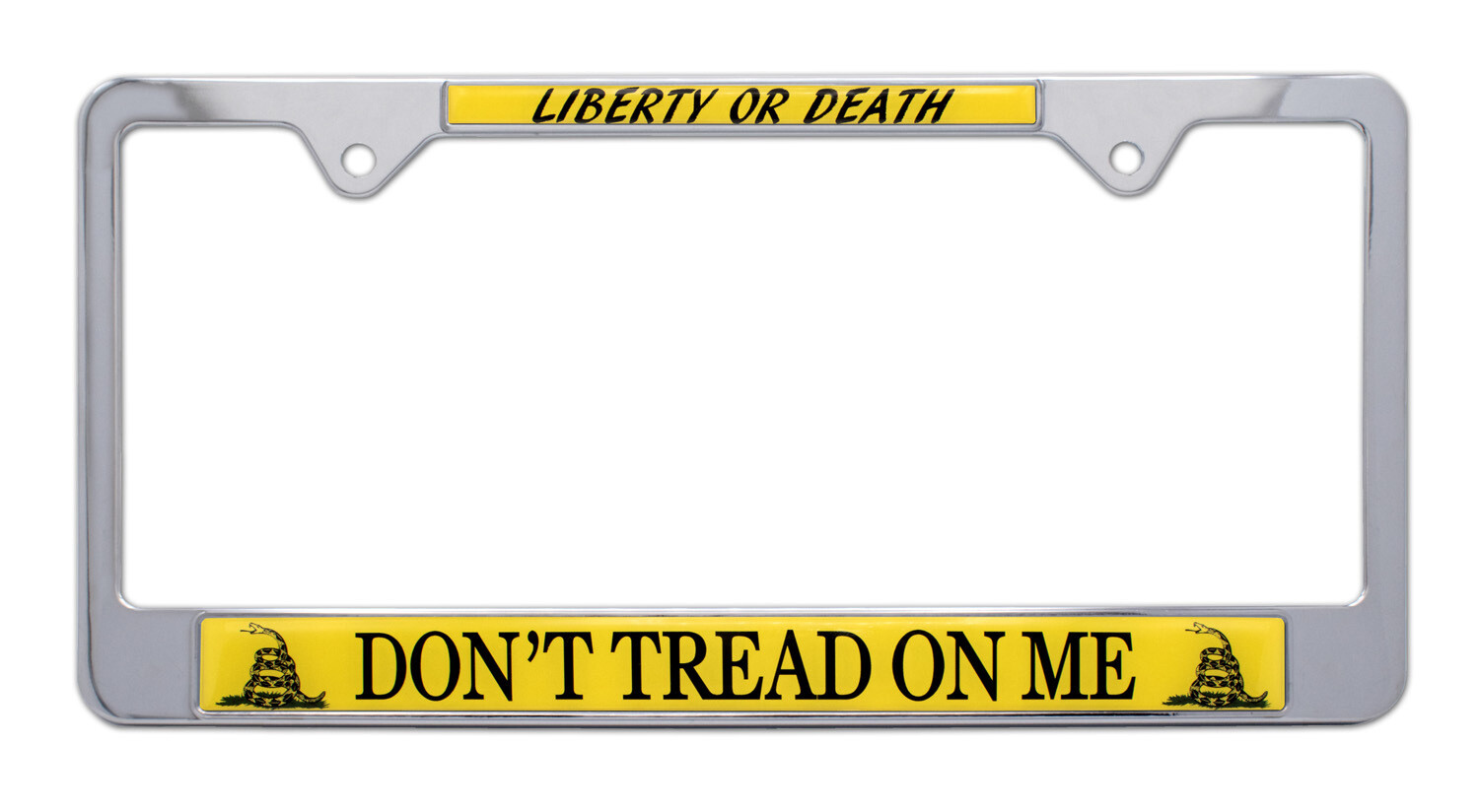 Don't Tread On Me Flag "Liberty or Death" Chrome License Plate Frame