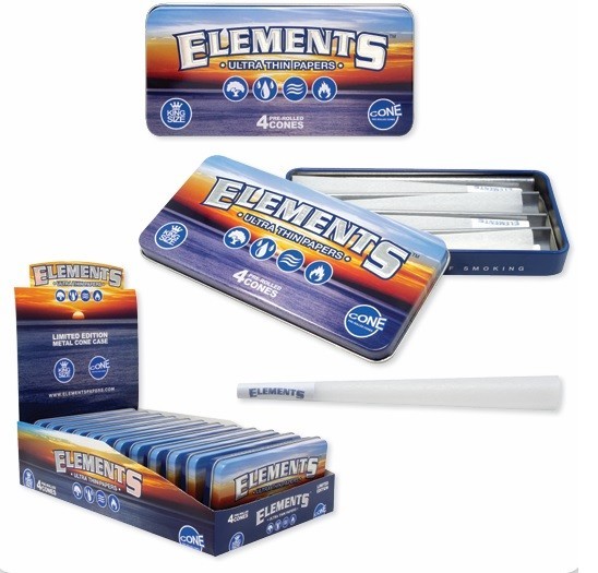 ELEMENTS PRE-ROLLED CONE TIN KING SIZE (4 count) + NEW ELEMENTS LIGHTER