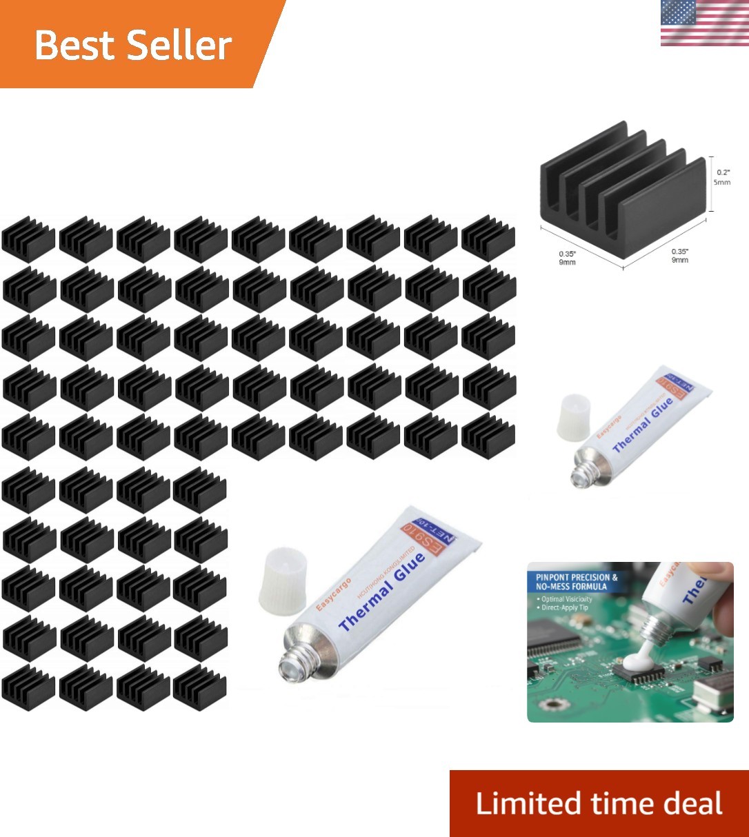 100pcs VRM 9mm Heatsink Kit + 10g Thermal Conductive Adhesive Silicone Glue, ...