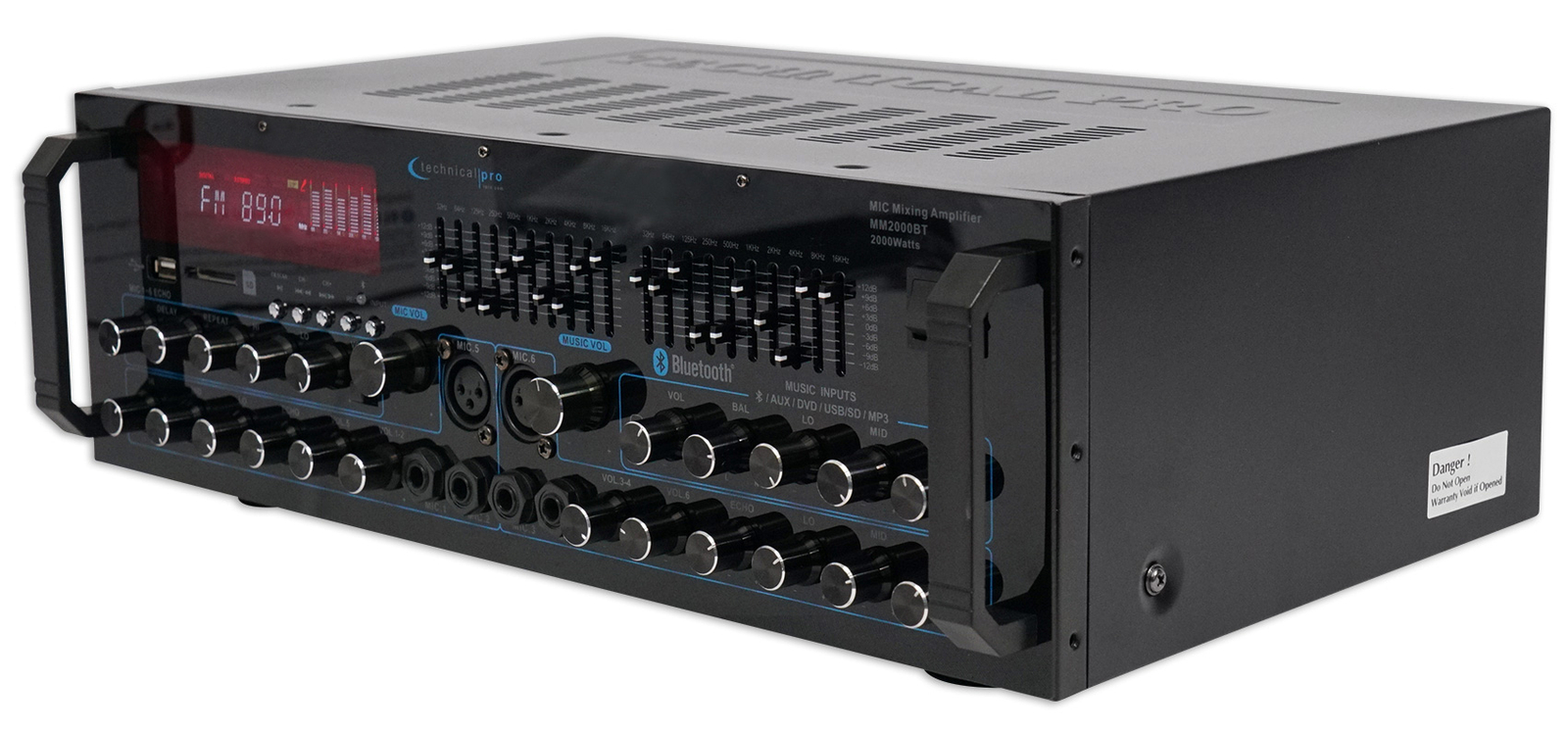 Technical Pro MM2000BT Active Bluetooth Karaoke Mixer Amp SD, USB+(2) Mics+Stand