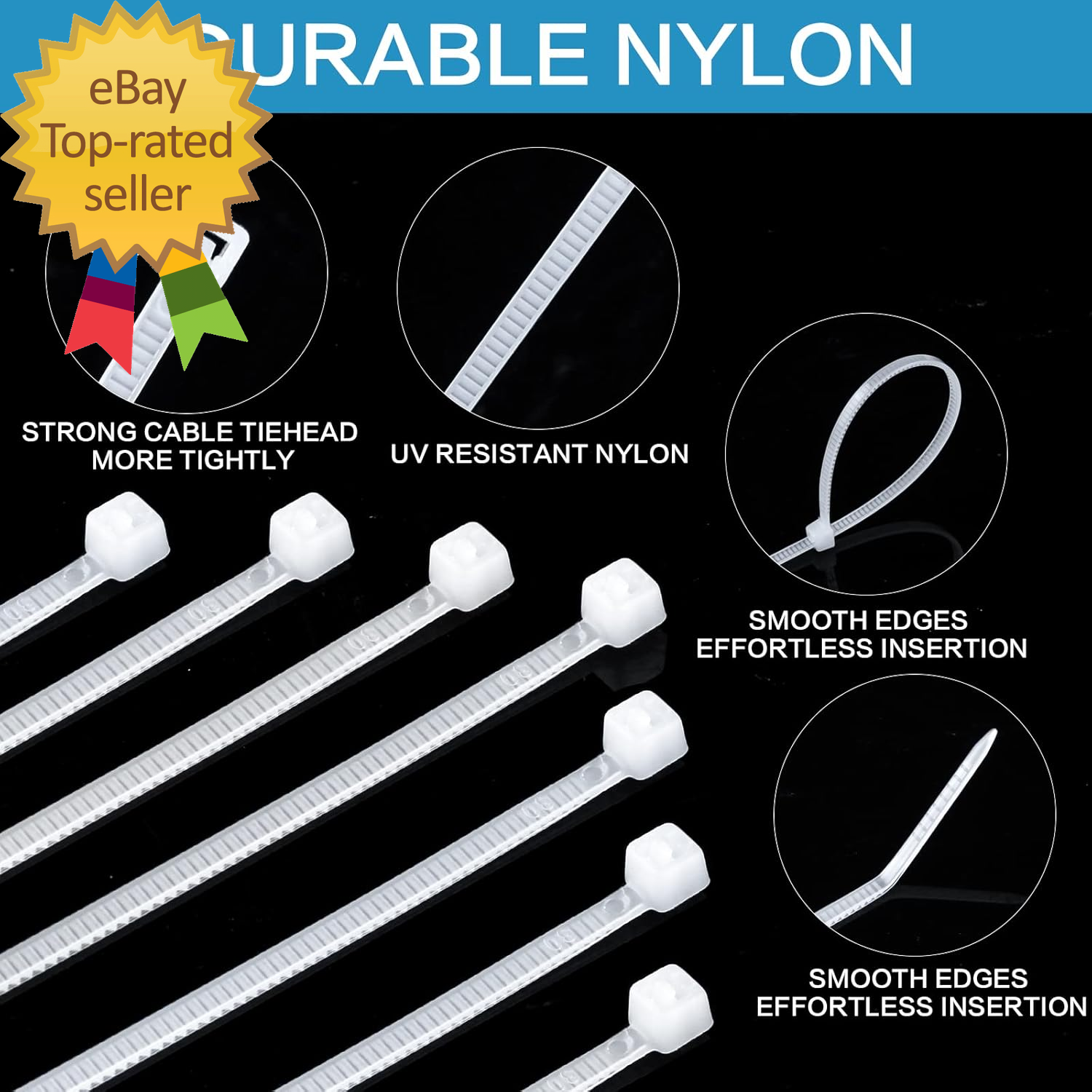 1000 Pcs White Zip Ties 6 Inch Clear Self-Locking Nylon Cable Ties Premium