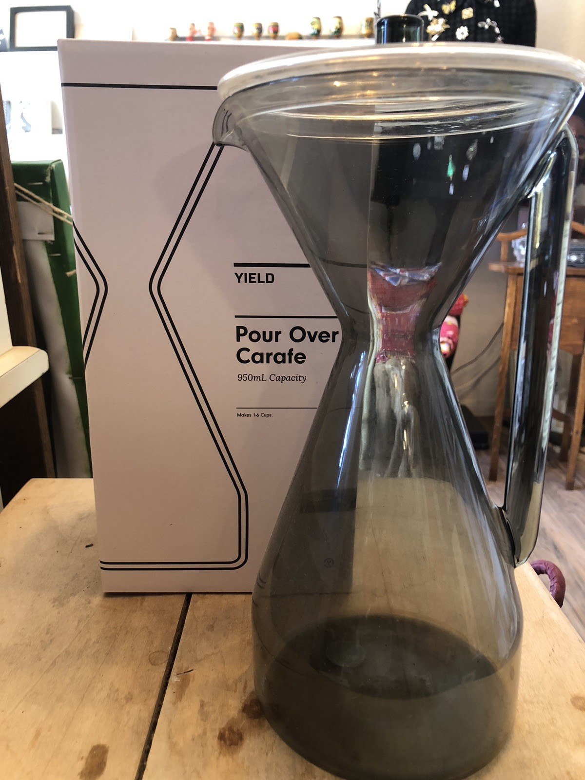Yield Pour Over Carafe 10” - New In Box - Gray Glass