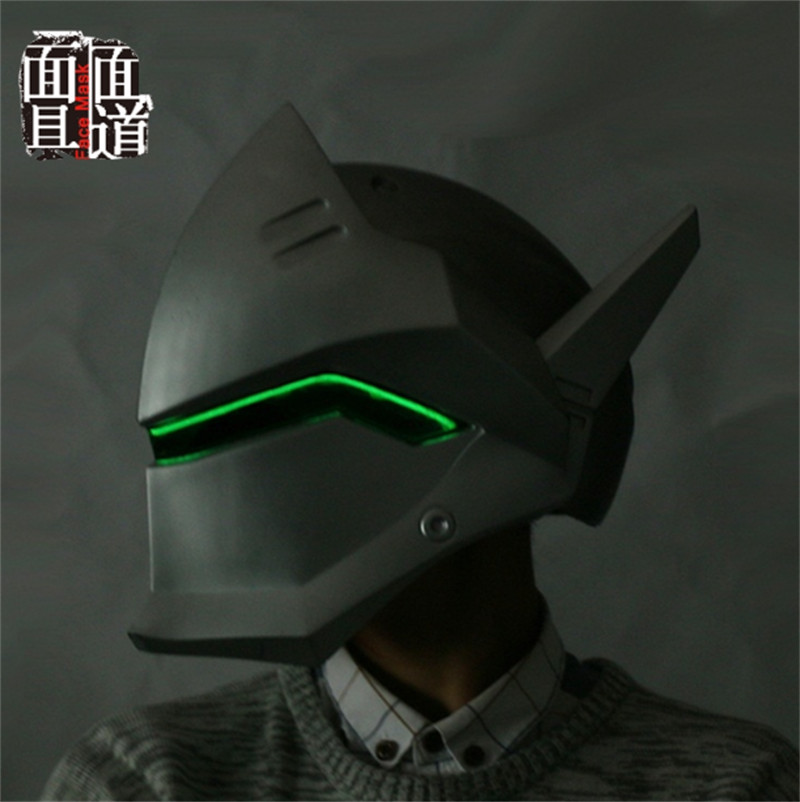Overwatch Cospaly Genji Helmet OW PVC Mask Cyborg Genji Led Luminous Helmet Prop