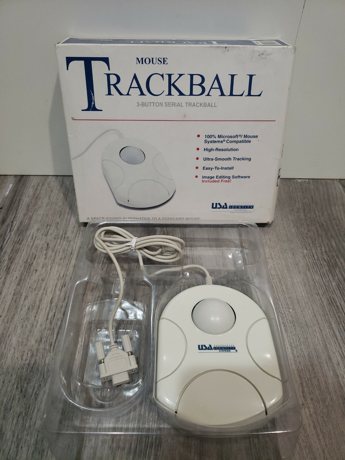 Vintage USA Identity Systems 3 Button Trackball Mouse Model TRKBALL