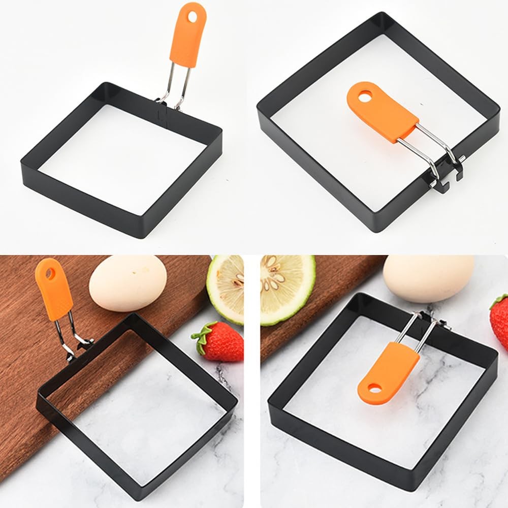 Large 4 Pcs 4 Inch Sqaure Egg Ring for Griddle 4 Pieces Square 4 Inch, Orange