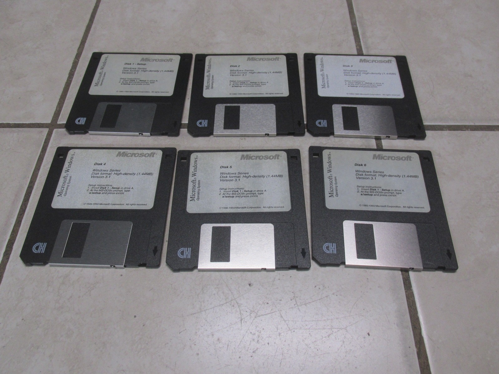 Microsoft Windows Operating System 1-6 Floppy Disks 1993 Version 3.1