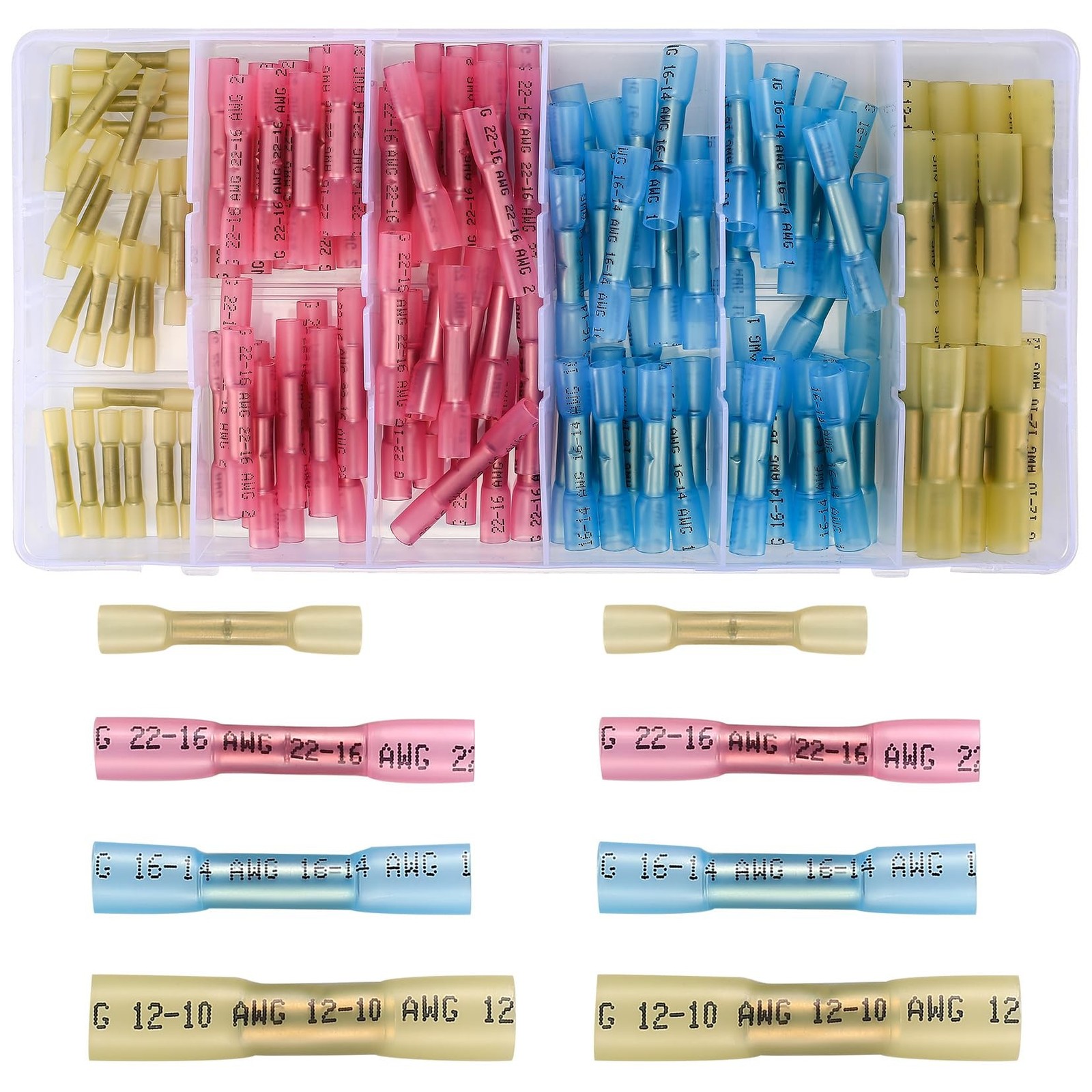 130 Pcs Heat Shrink Butt Connectors Kit, 10-26 AWG Butt Splice Electrical Wir...
