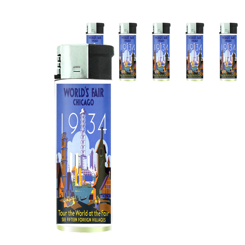 World's Fair Chiago D1 Lighters Set of 5 Electronic Refillable Butane