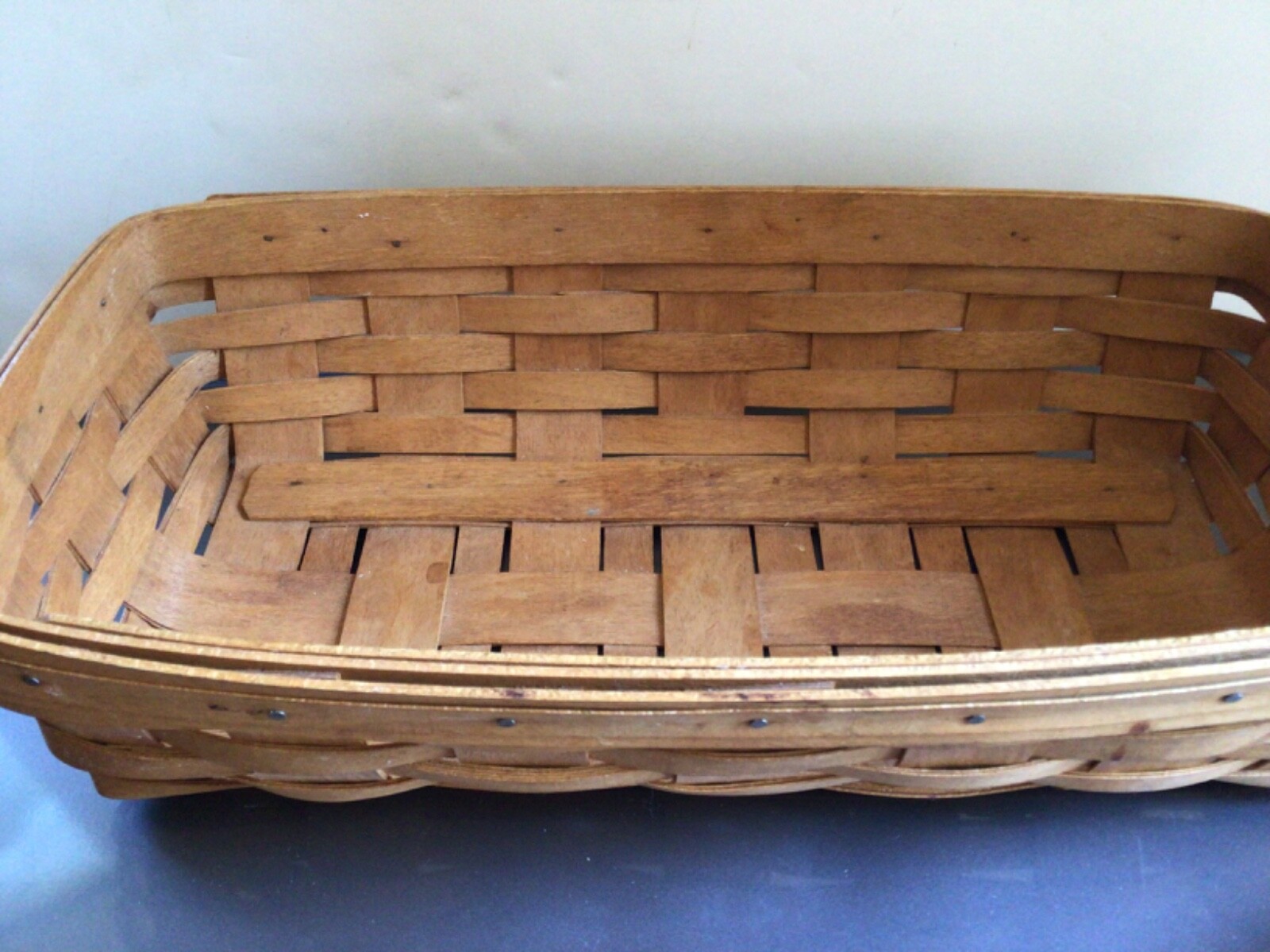 Longaberger 1992 Signed Brown Rectangle Serving Basket 11.5” Long Handwoven