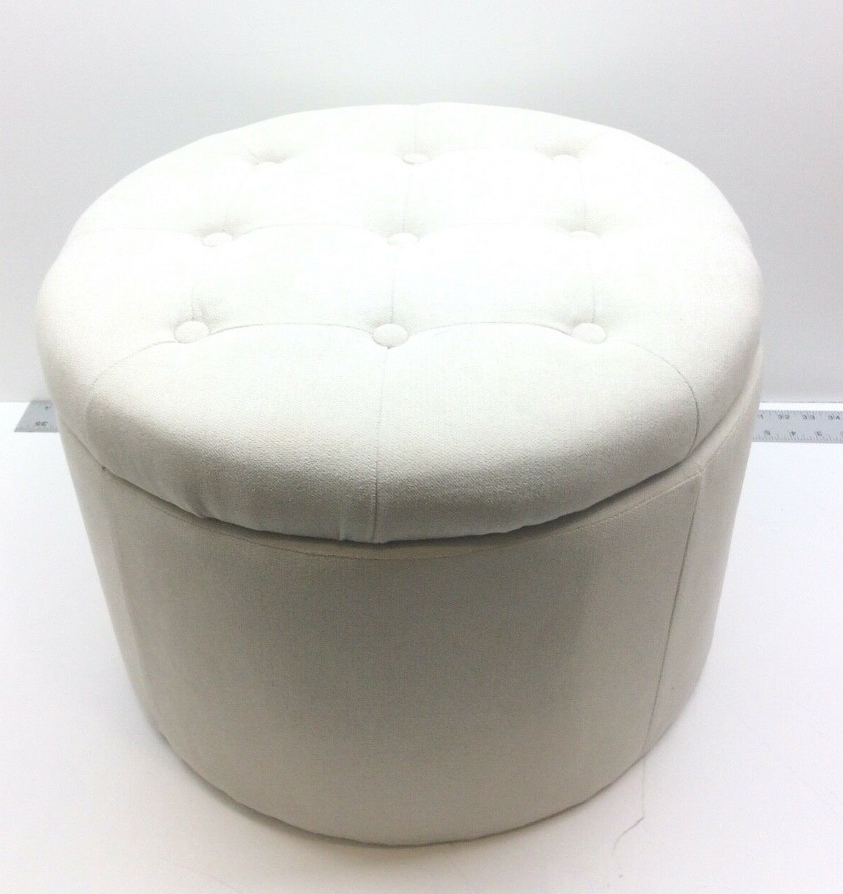 Adeco 19’’ Round Footstool with Removable Lid-Dust Beige Upholstered Ottomans