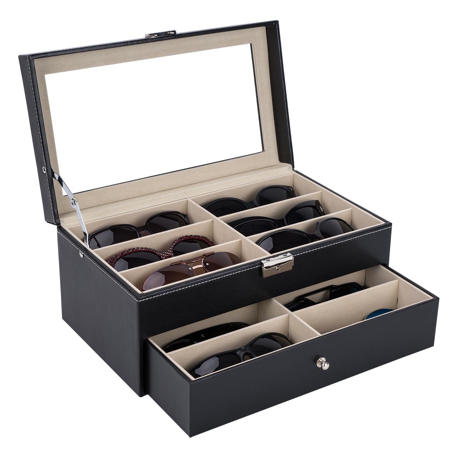 12 Piece Eyeglasses Storage and Glasses Display Drawer Lockable Case Organizer