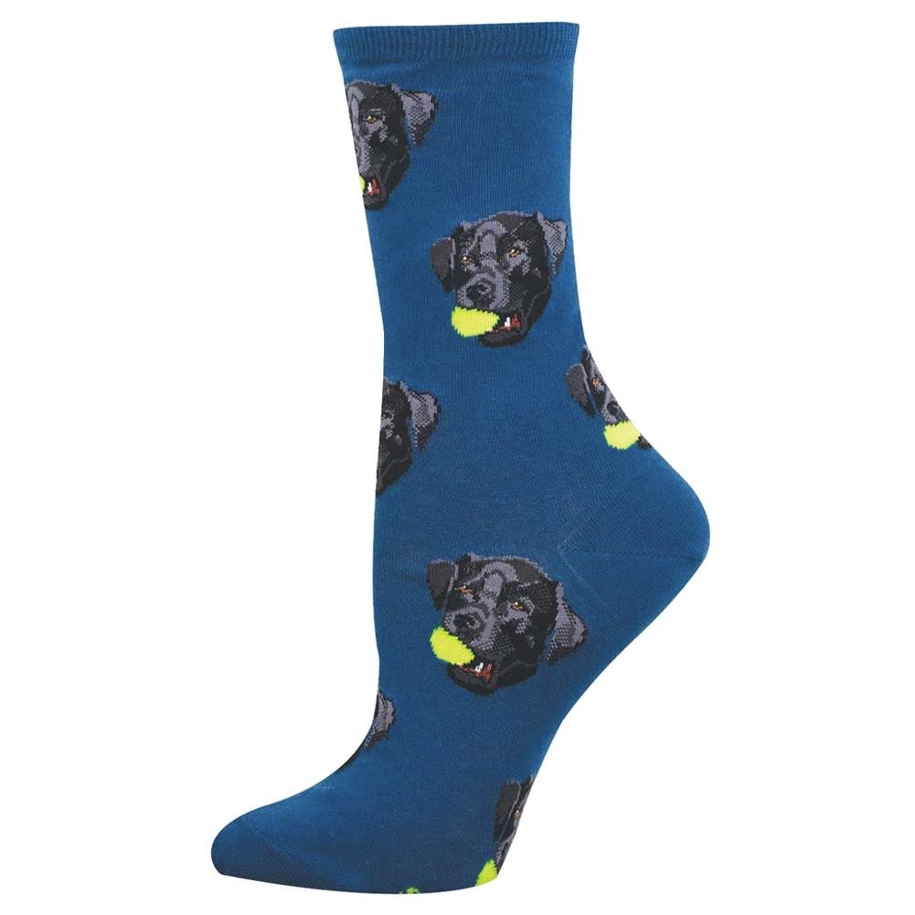 Socksmith Women's Crew Socks Novelty Footwear - Black Lab - Puppy Dog Face