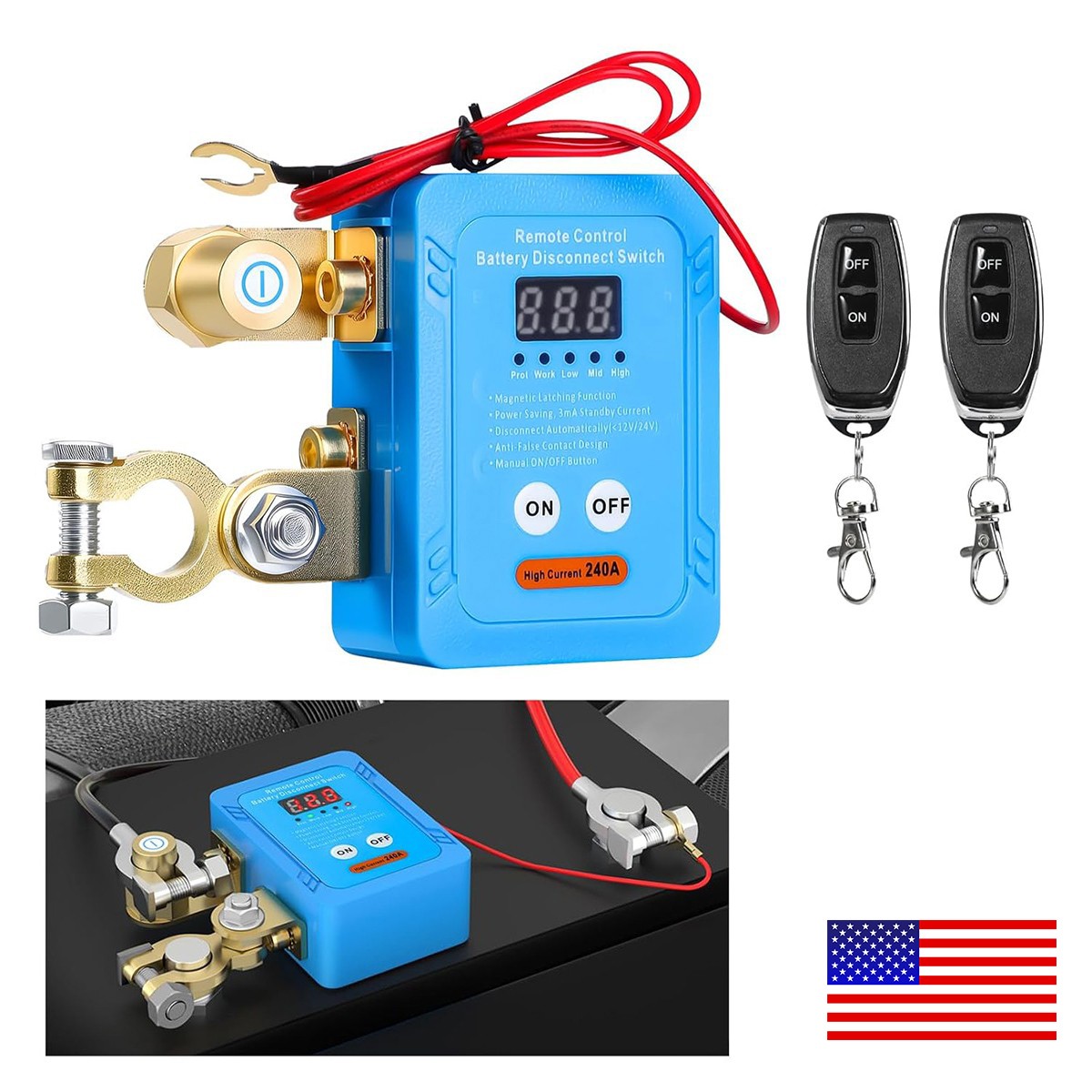 12/24V 240A Remote Battery Disconnect Kill Switch Anti Theft RV ATV Boat & LED