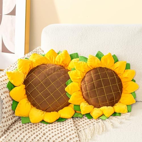 Set of 2 Sunflower Pillow, 3D Decorative Throw Pillow, 20.4"& L+M (Pack of 2)