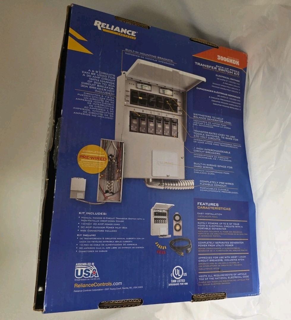 Reliance Controls Backup Power Transfer Switch Kit 3006HDK NEW