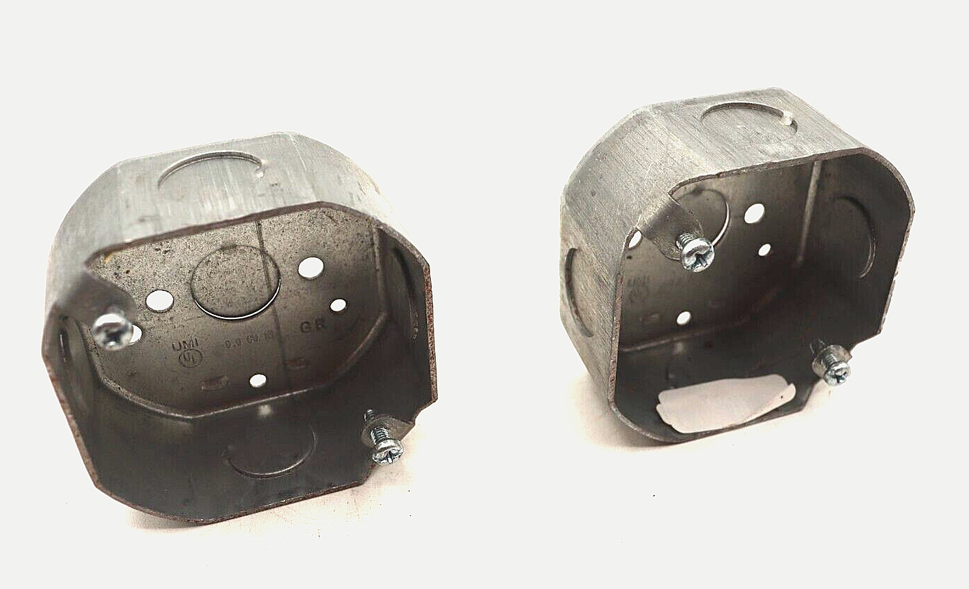 3-1/2" Steel Octagon Electric Box with Knockouts, 1-1/2" Deep, New, Lot of 2