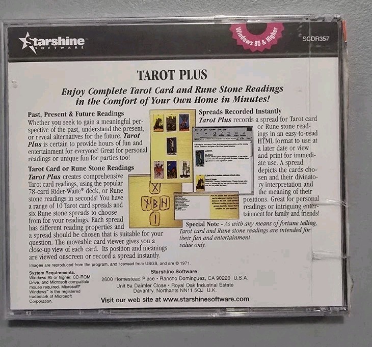 Starshine Software Tarot Plus CD-ROM (Windows 95) Vintage Fortune Telling PC