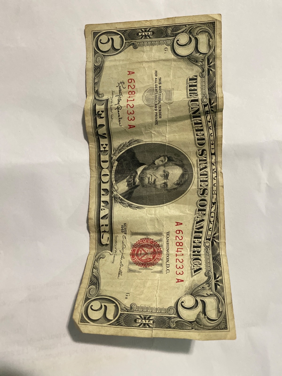1963 5 dollar red seal