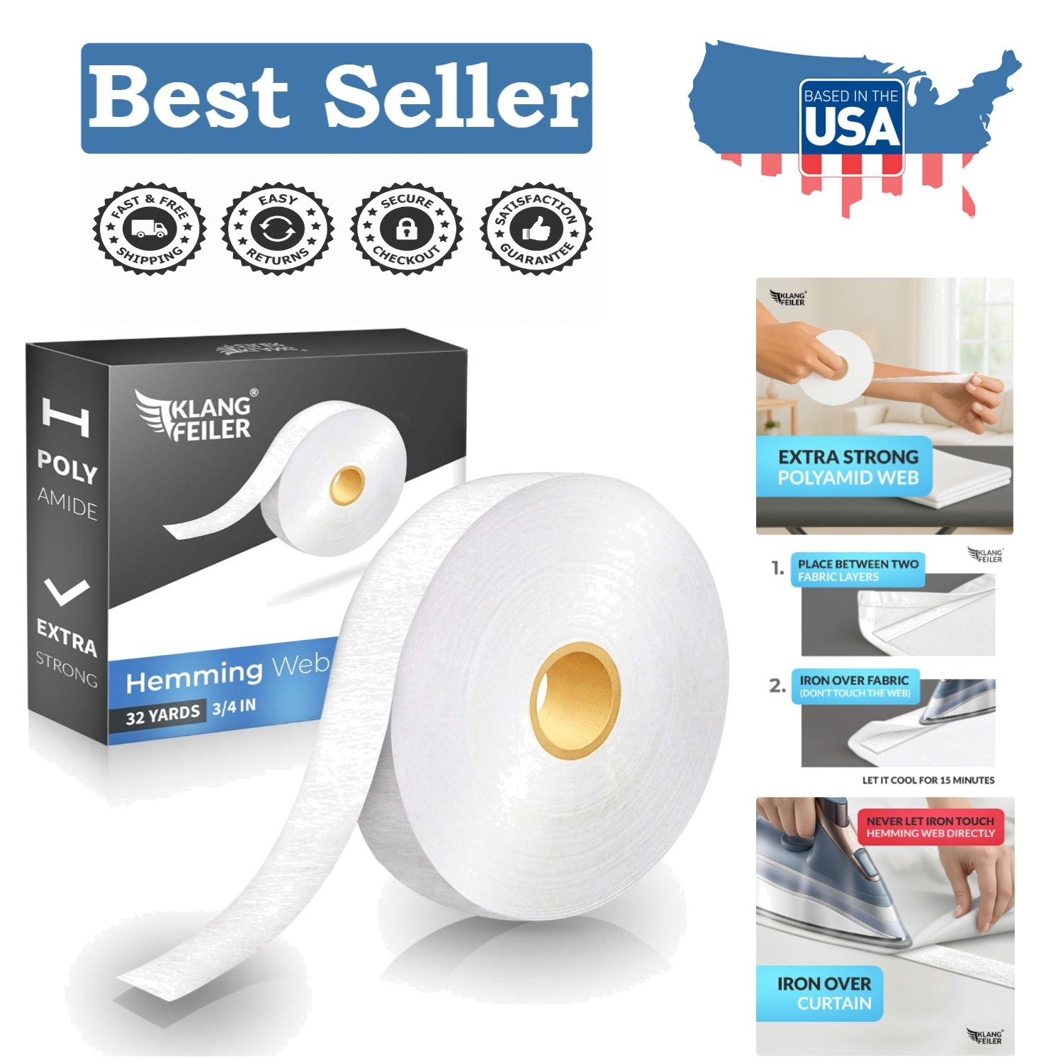 Reliable Iron Required Hemming Tape - 32 Yards x 0.75 Inch, Strong & Versatile