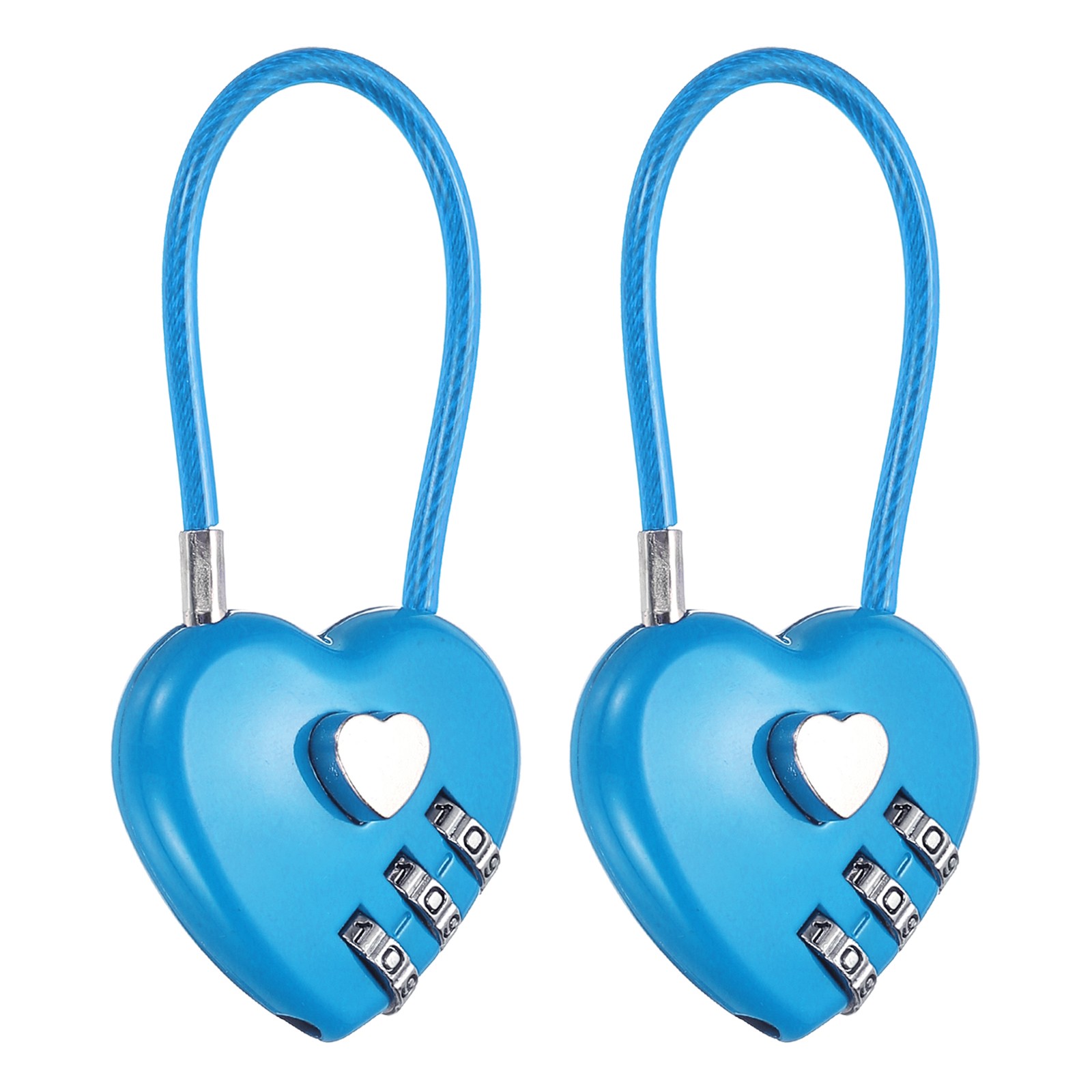 2 Pcs 3 Digit Cable Lock with Combination 4.3" Steel Rope Blue