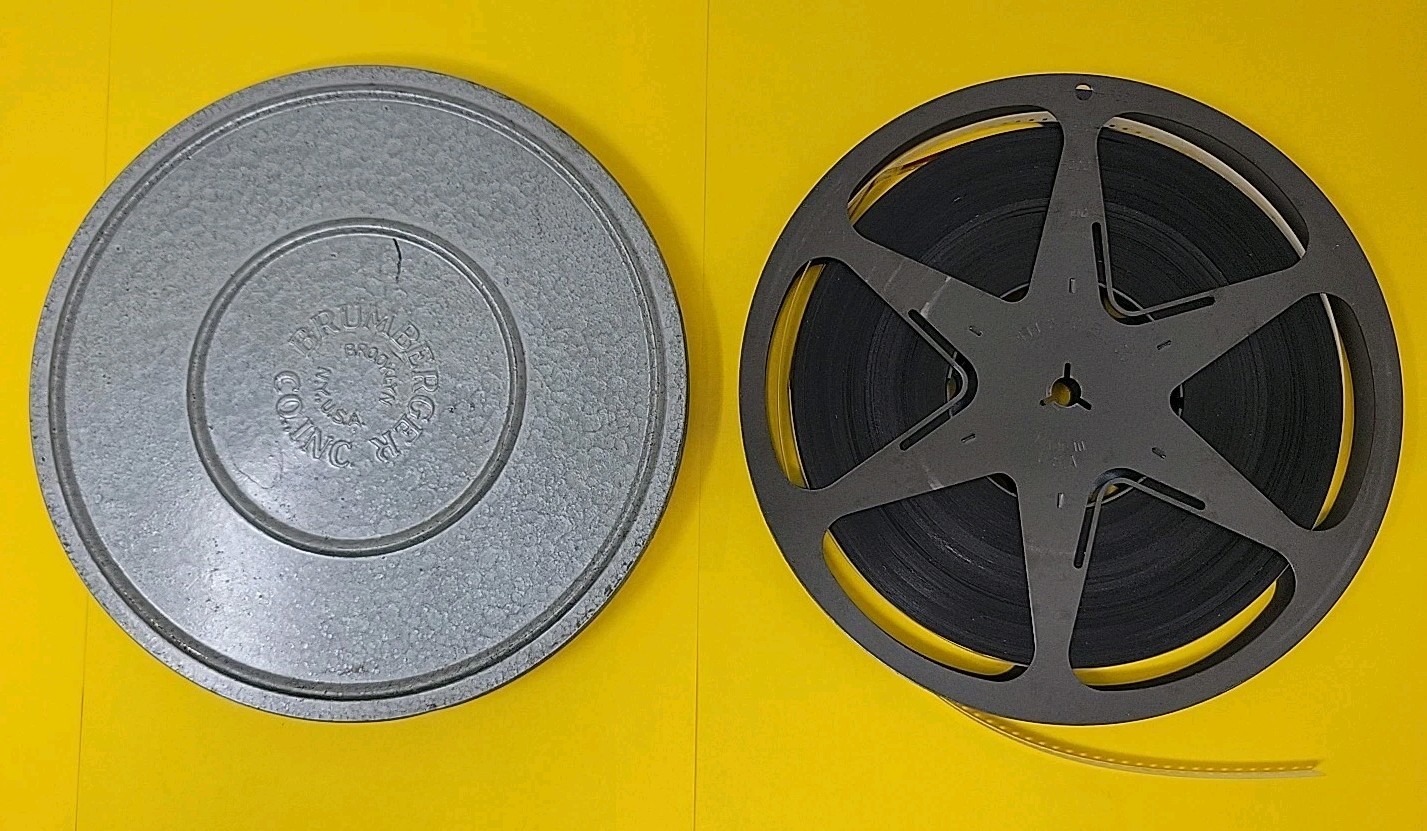Vintage Metal Brumburger Co. 8mm Film Canister AND Bell & Howell Developed Reel