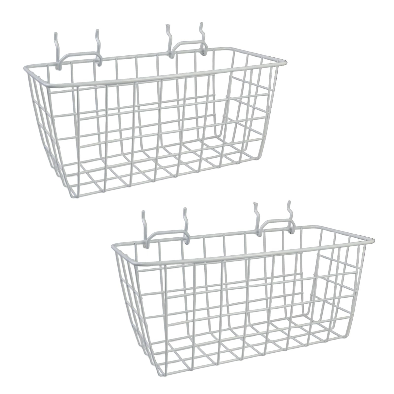 Pegboard Baskets 2 Pack Peg Board Metal Shelves Organizers (Medium, White) | ...