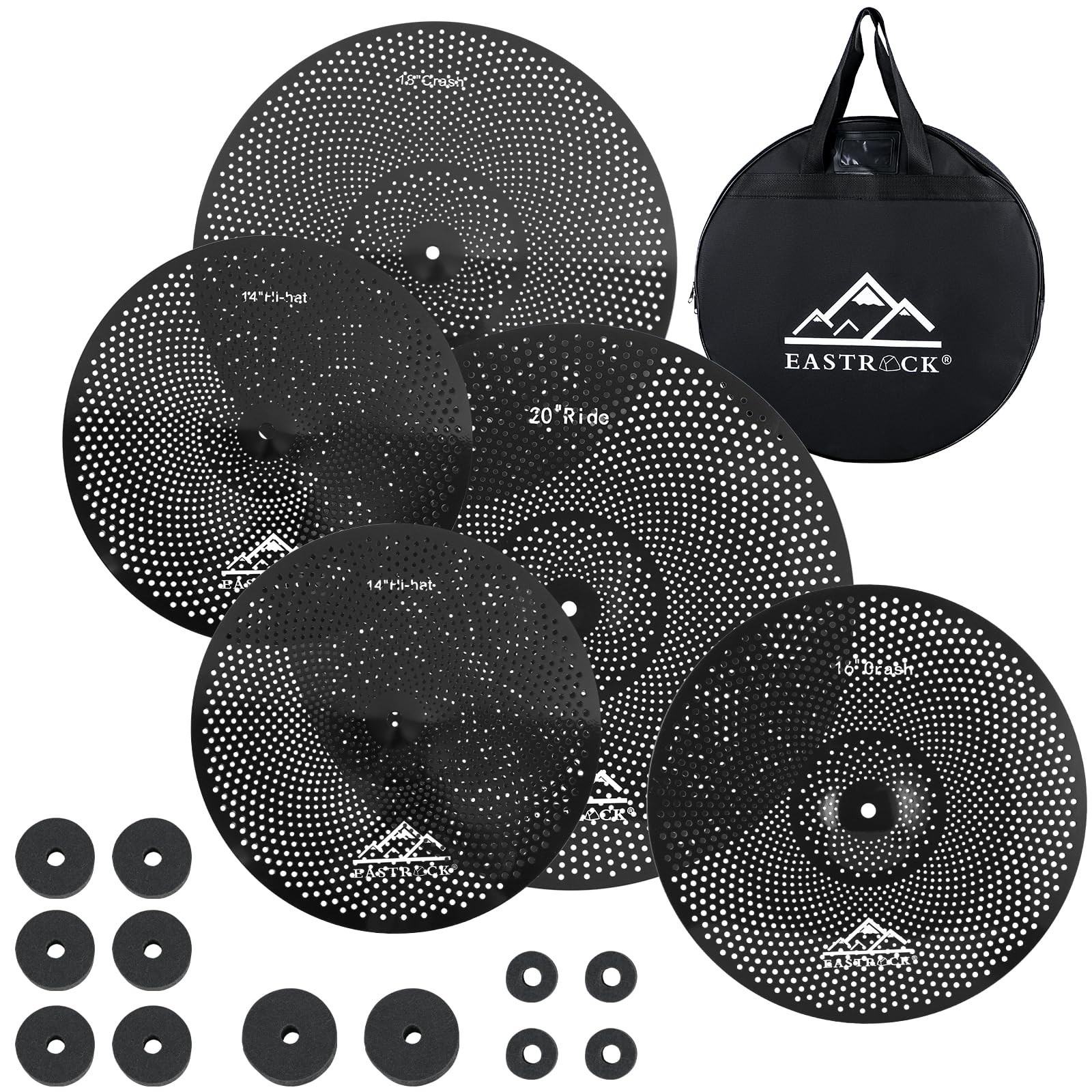 Low Volume Cymbal Pack - 5 Piece Set With Cymbal Bag, Felts - 14" Hi-hat, 16"...