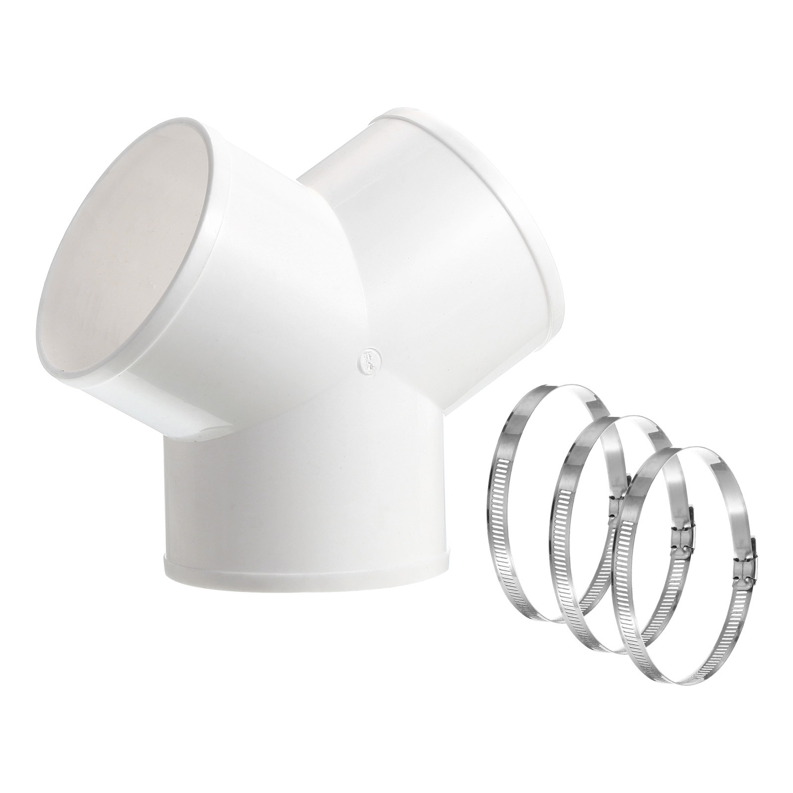 4 Inch PVC 3 Way Y-shape Duct Connector Ducting Splitter with 3 Pcs Hose Clamps