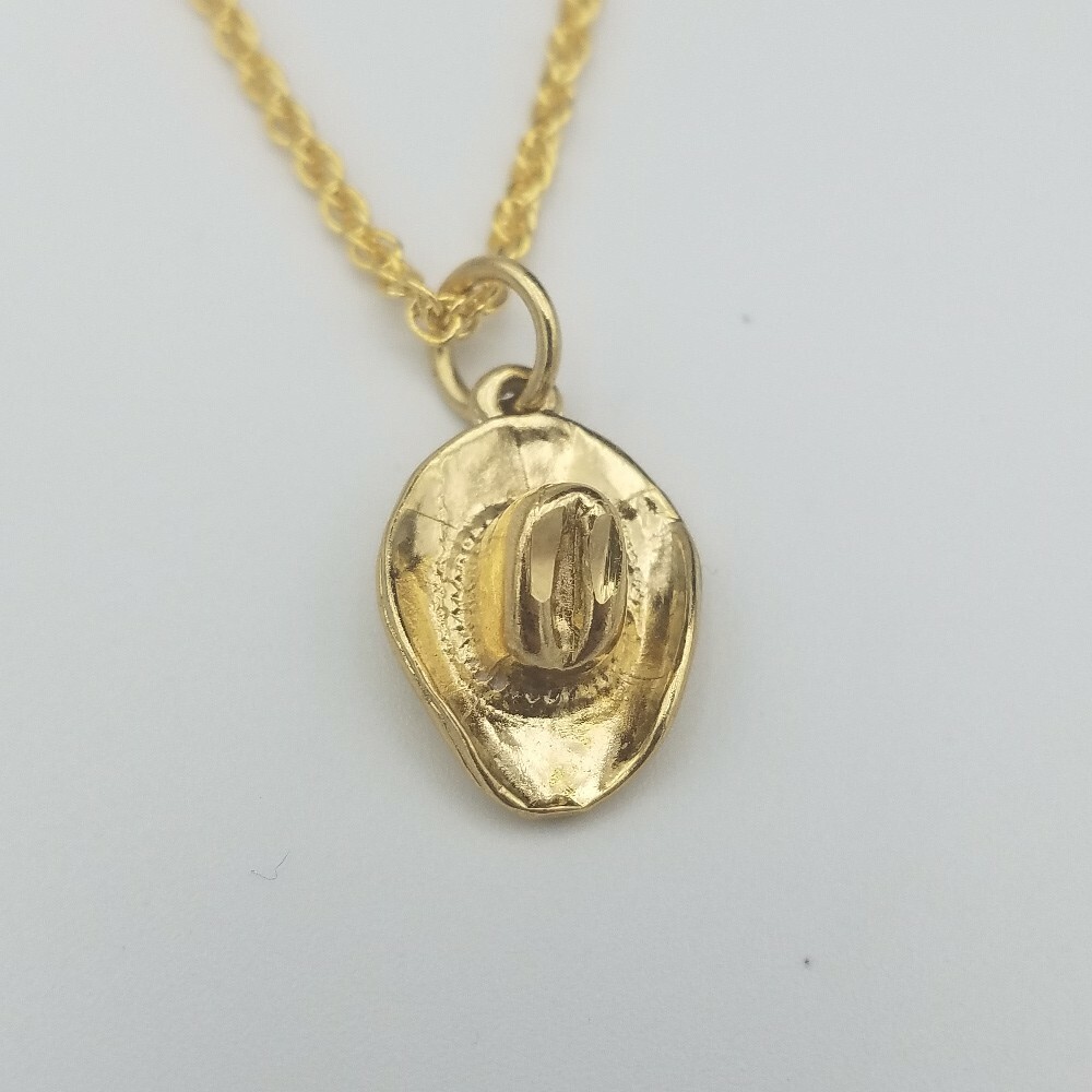 14KT GOLD EP COWBOY HAT CHARM & 16,18,20,24,OR 30" 14kt GOLD EP ROPE CHAIN-2234