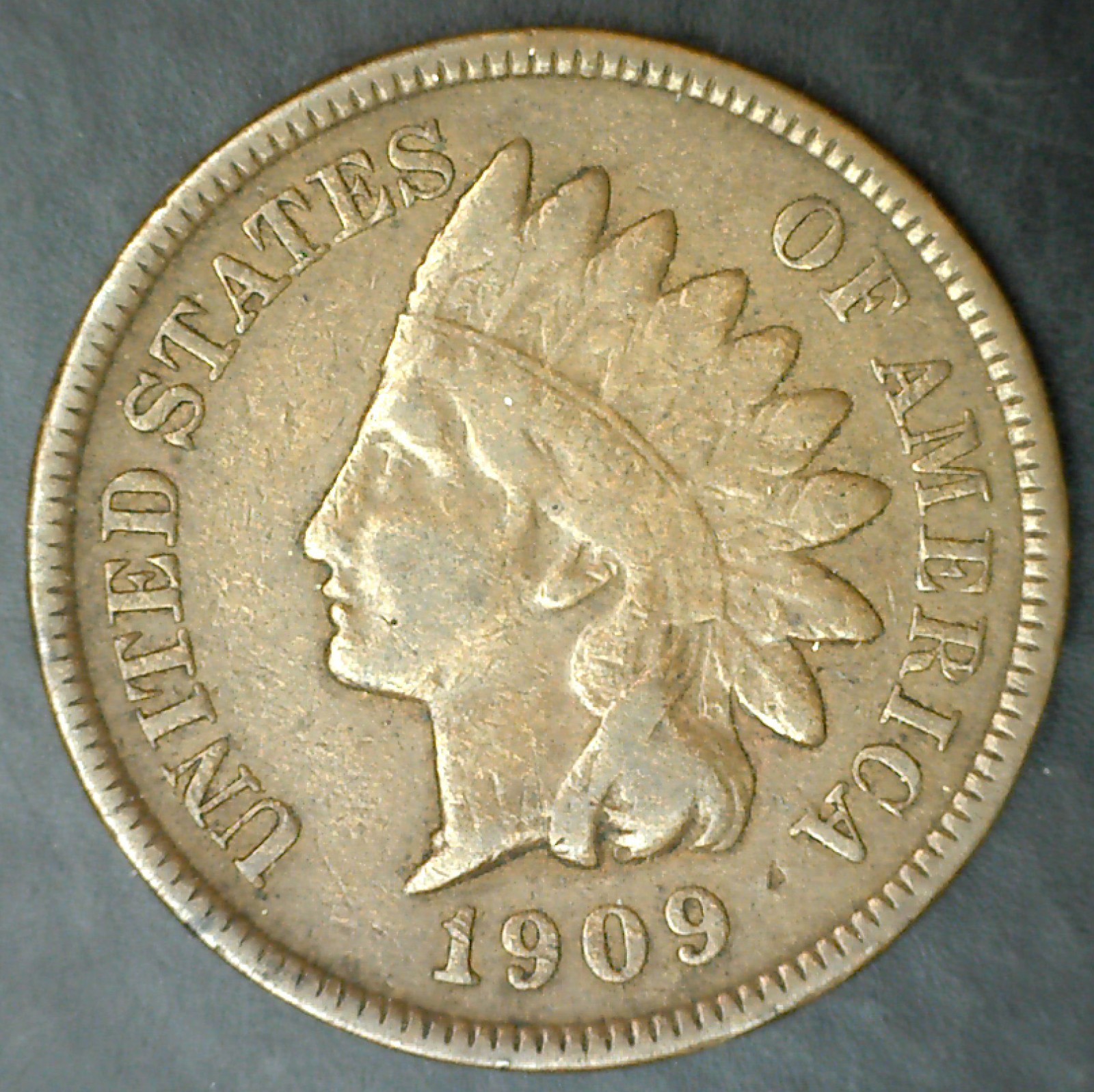 1909 Indian Head Bronze One Cent Coin Circulated Fine Condition 1c