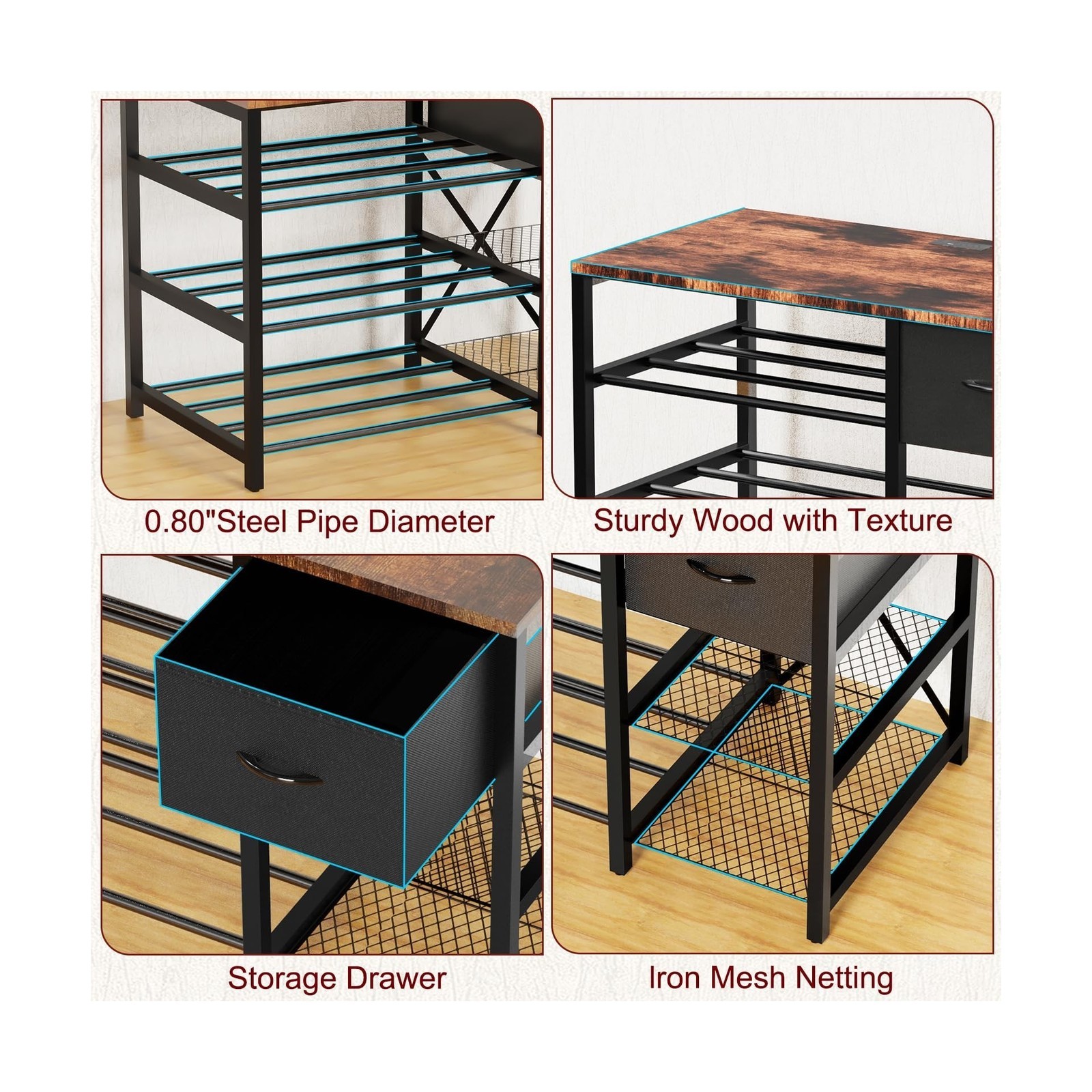 3D Printer Stand with Filament Storage Rack, 3D Printer Table with Power Outl