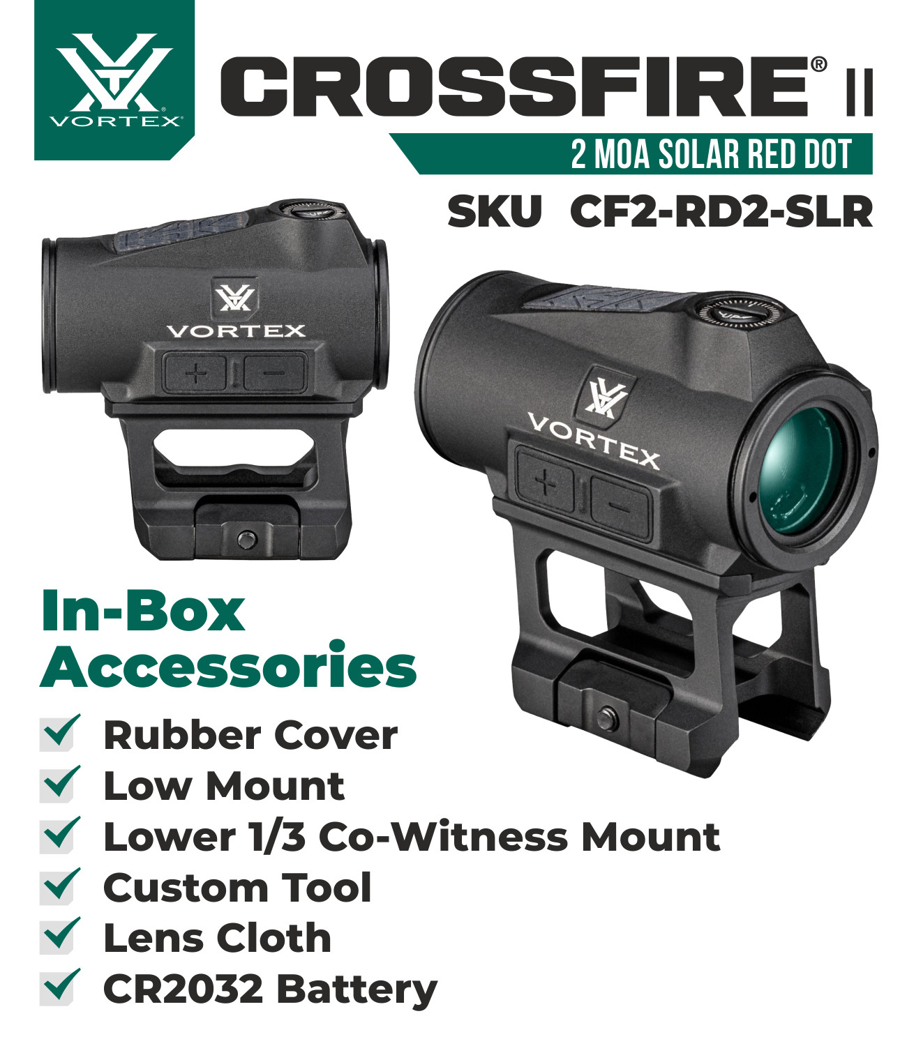 Vortex Optics Crossfire II 2 MOA Solar Red Dot Black CF2-RD2-SLR with Camo Cap