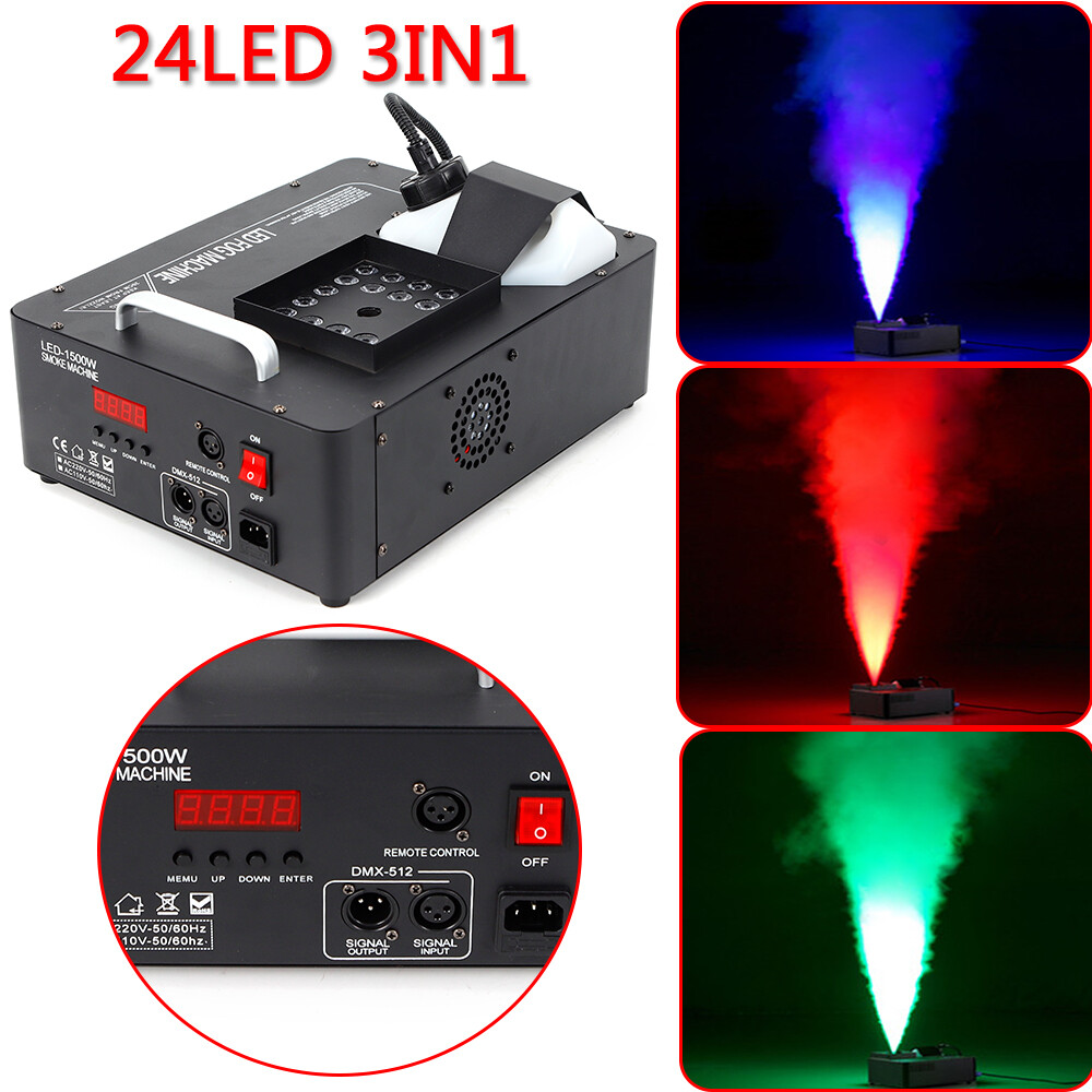 Smoke Fog Machine RGB 24 LED Light DMX DJ Party Vertical Spray Fog Stage Light