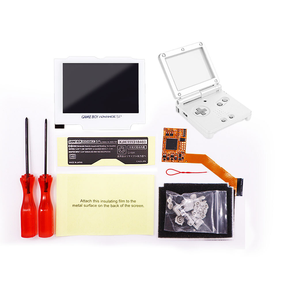 V2 IPS High Backlight Screen LCD Kit Pre-cut Shell White Lens For GBA SP Console